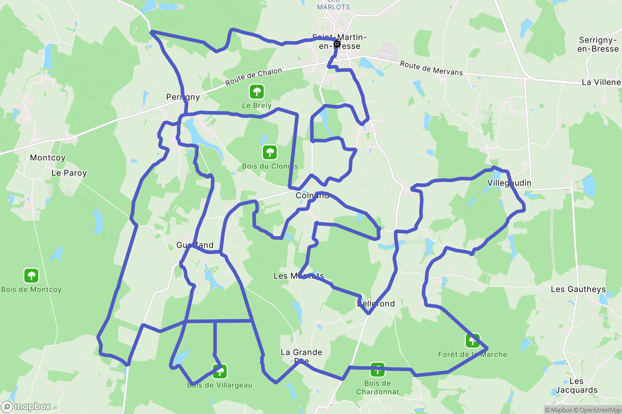 Saint-Martin-en-Bresse : carte du parcours de randonnée - France