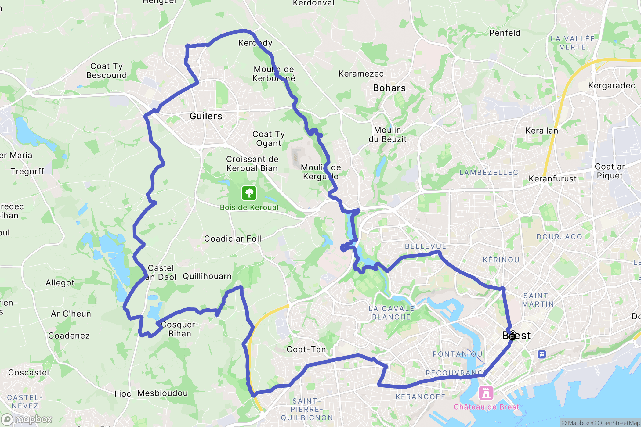 Brest : carte du parcours de randonnée - France