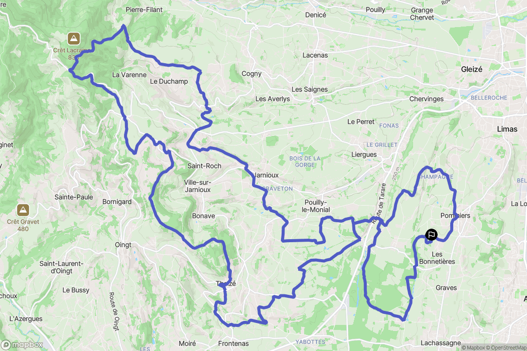 Pommiers : carte du parcours de randonnée - France