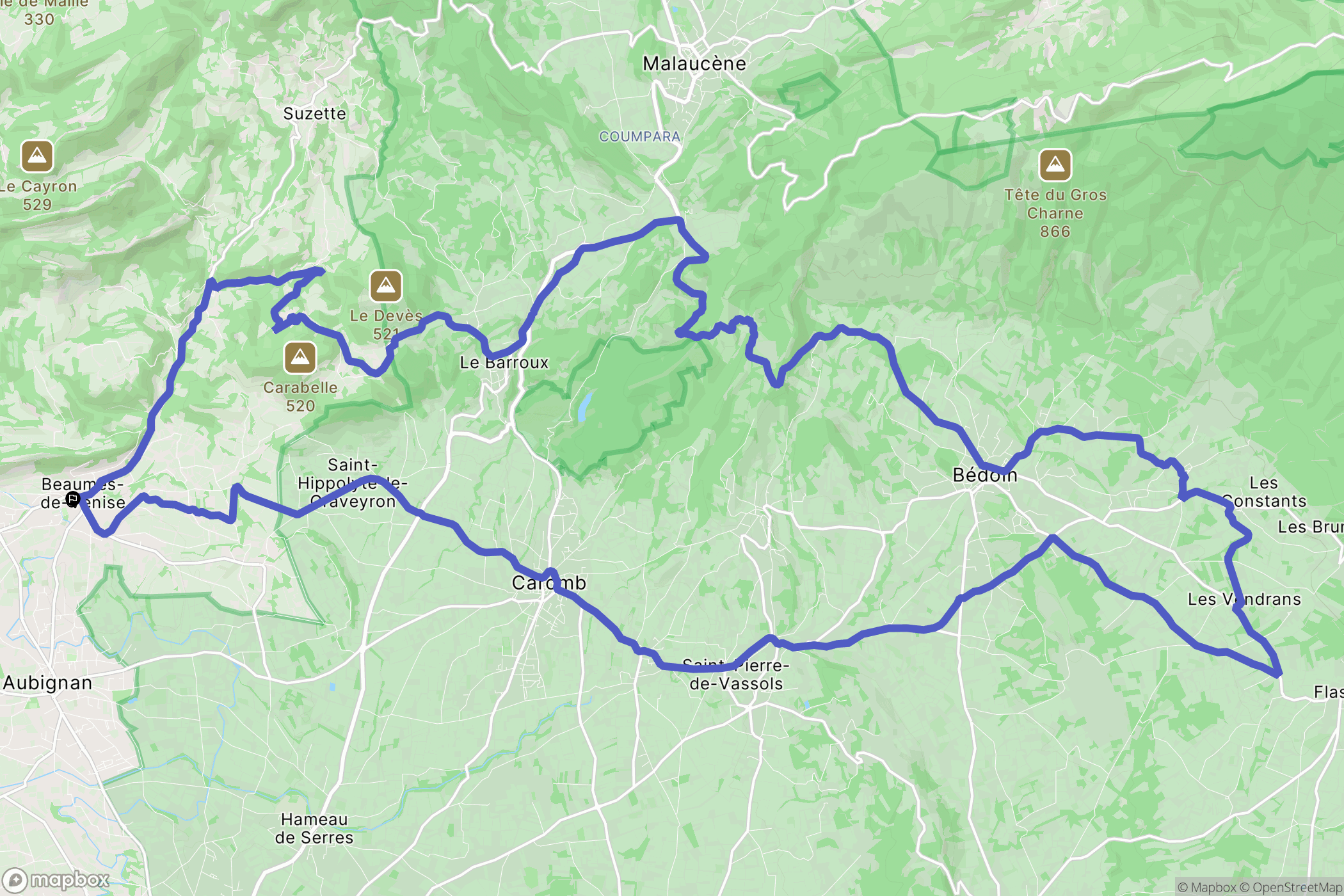Beaumes-de-Venise : carte du parcours de randonnée - France