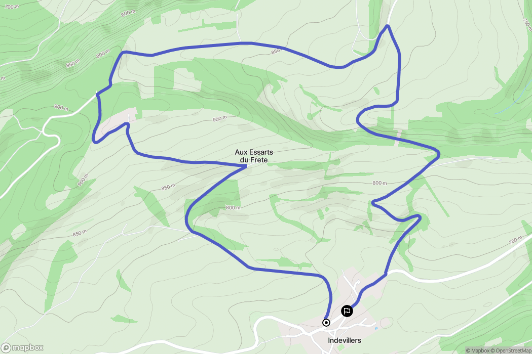 Indevillers : carte du parcours de randonnée - France