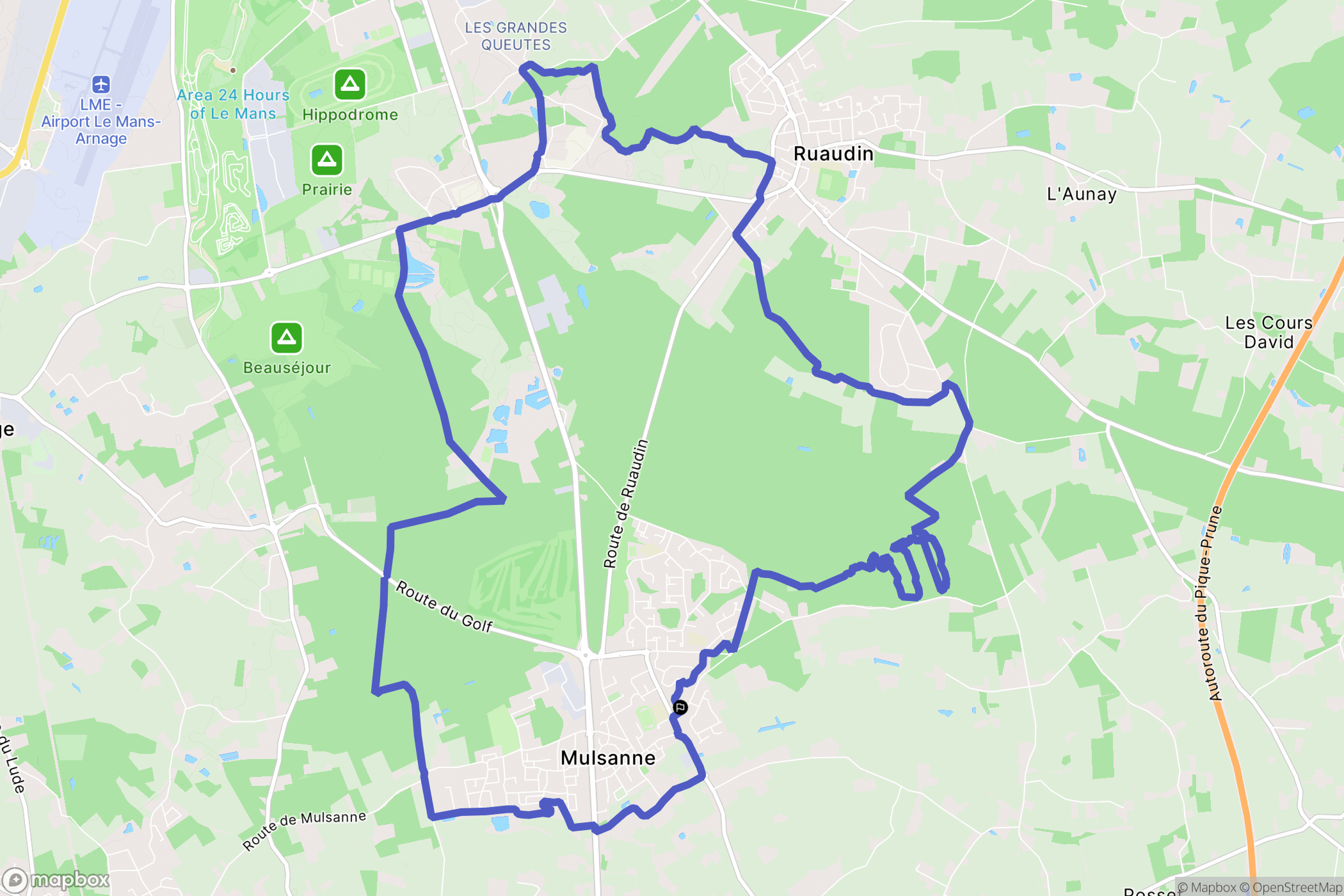 Mulsanne : carte du parcours de randonnée - France