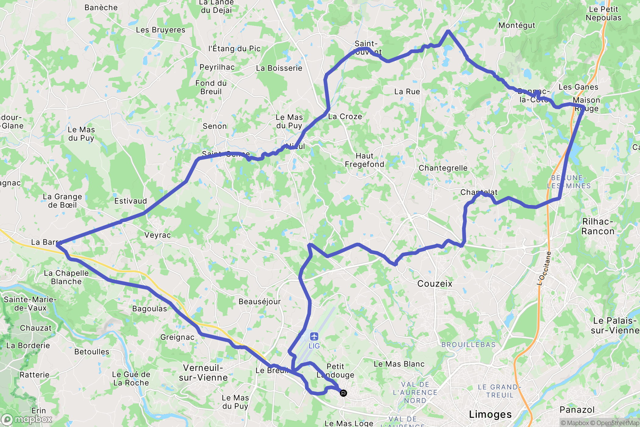 Limoges : carte du parcours de randonnée - France