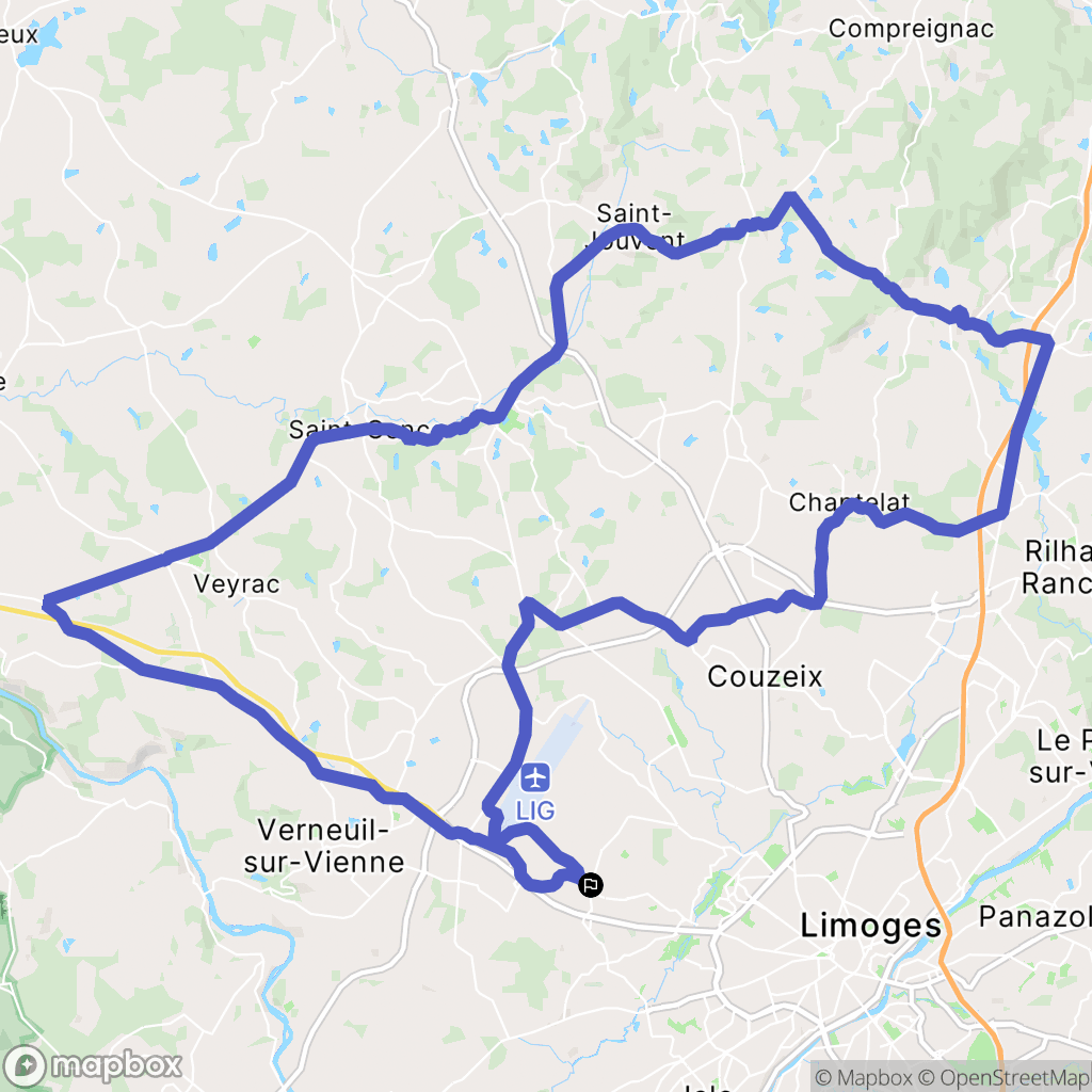 Limoges : carte du parcours de randonnée - France