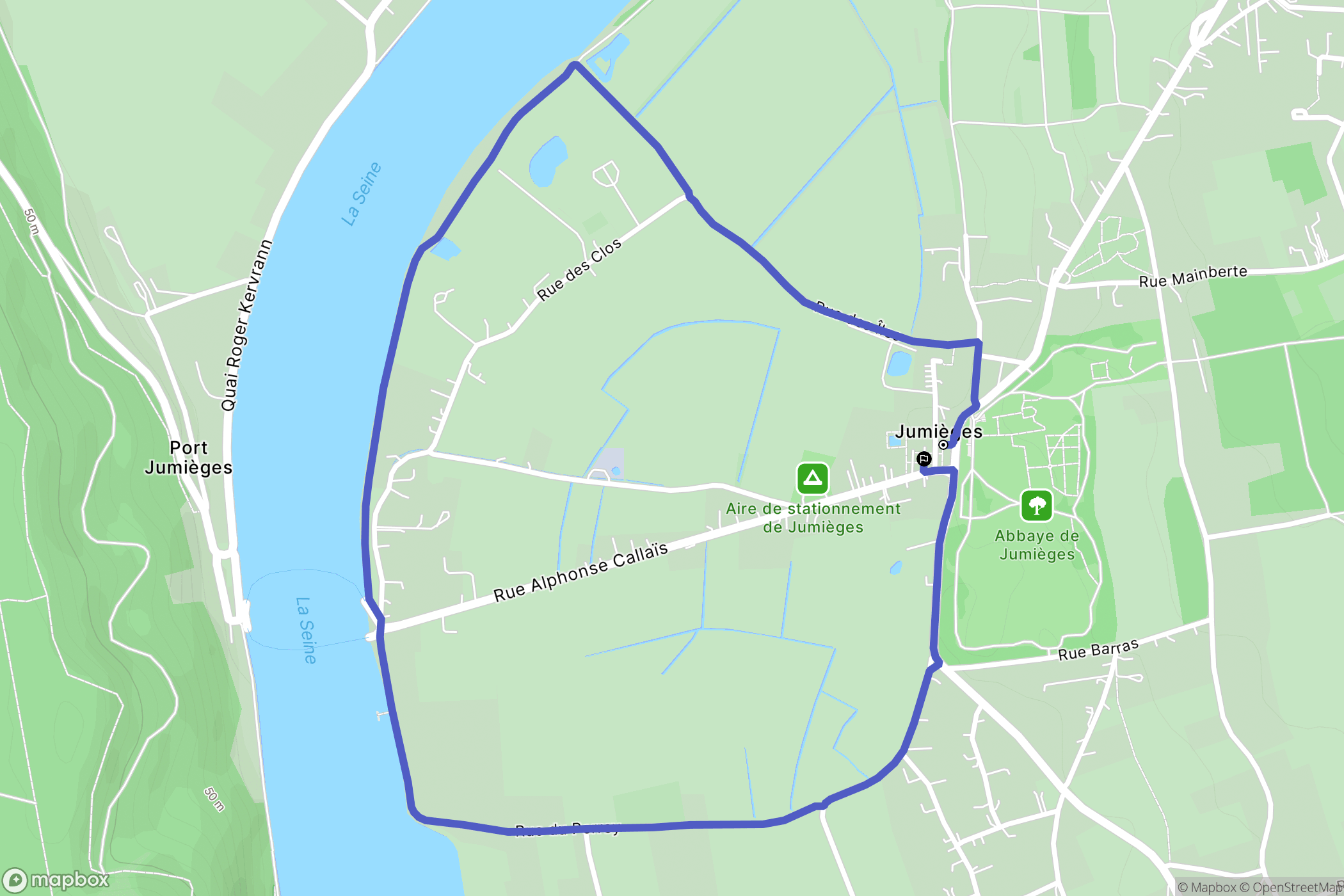 Jumièges : carte du parcours de randonnée - France