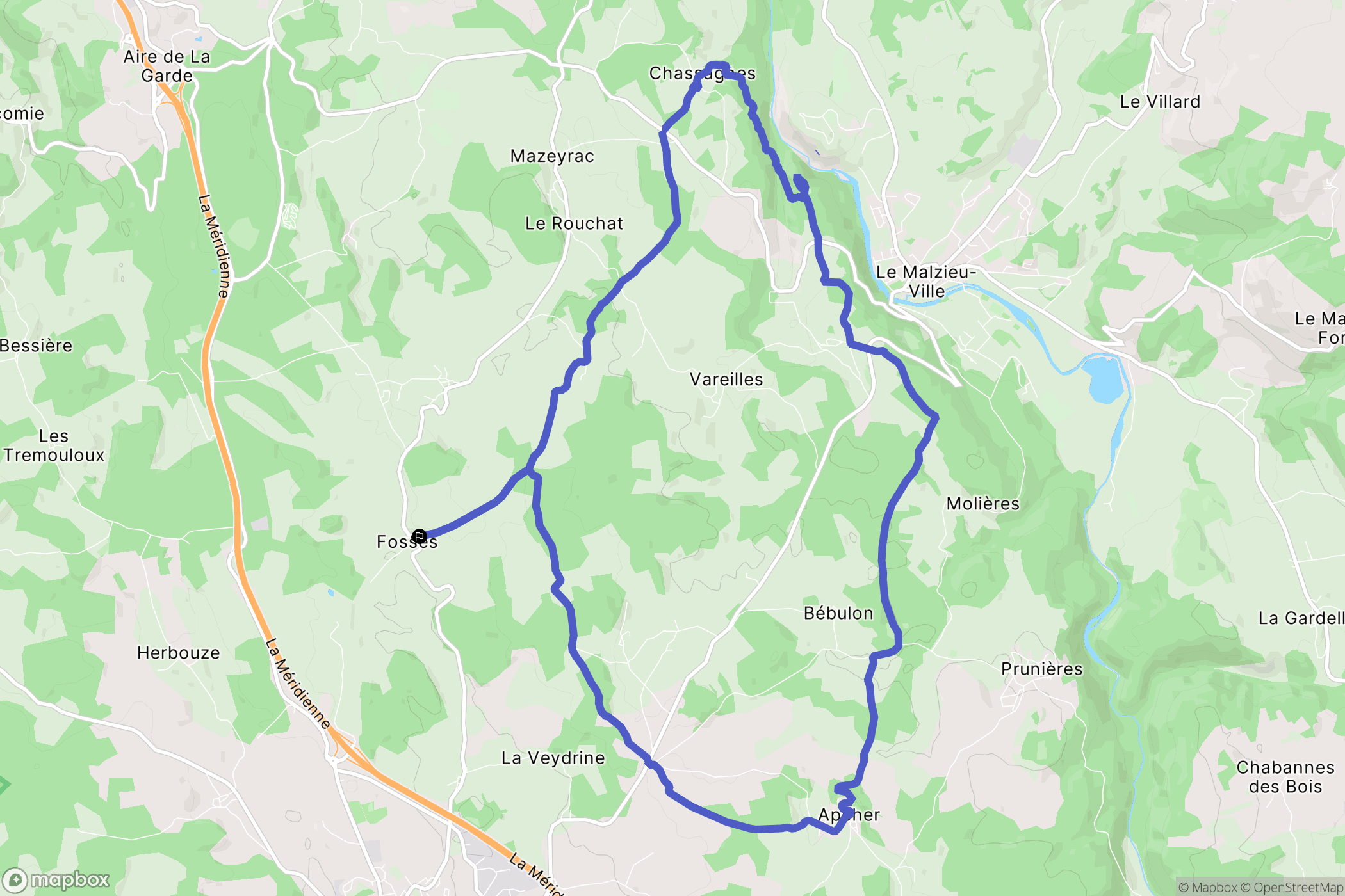 Saint-Chély-d'Apcher : carte du parcours de randonnée - France
