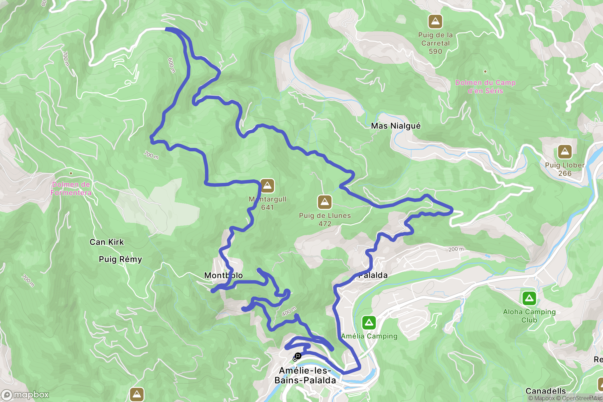 Amélie-les-Bains-Palalda : carte du parcours de randonnée - France