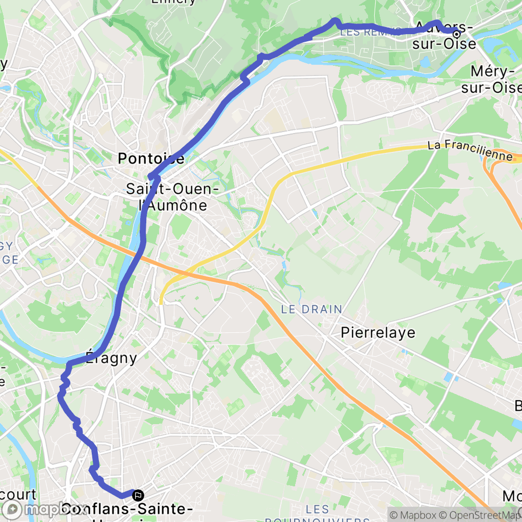 Auvers-sur-Oise : carte du parcours de randonnée - France