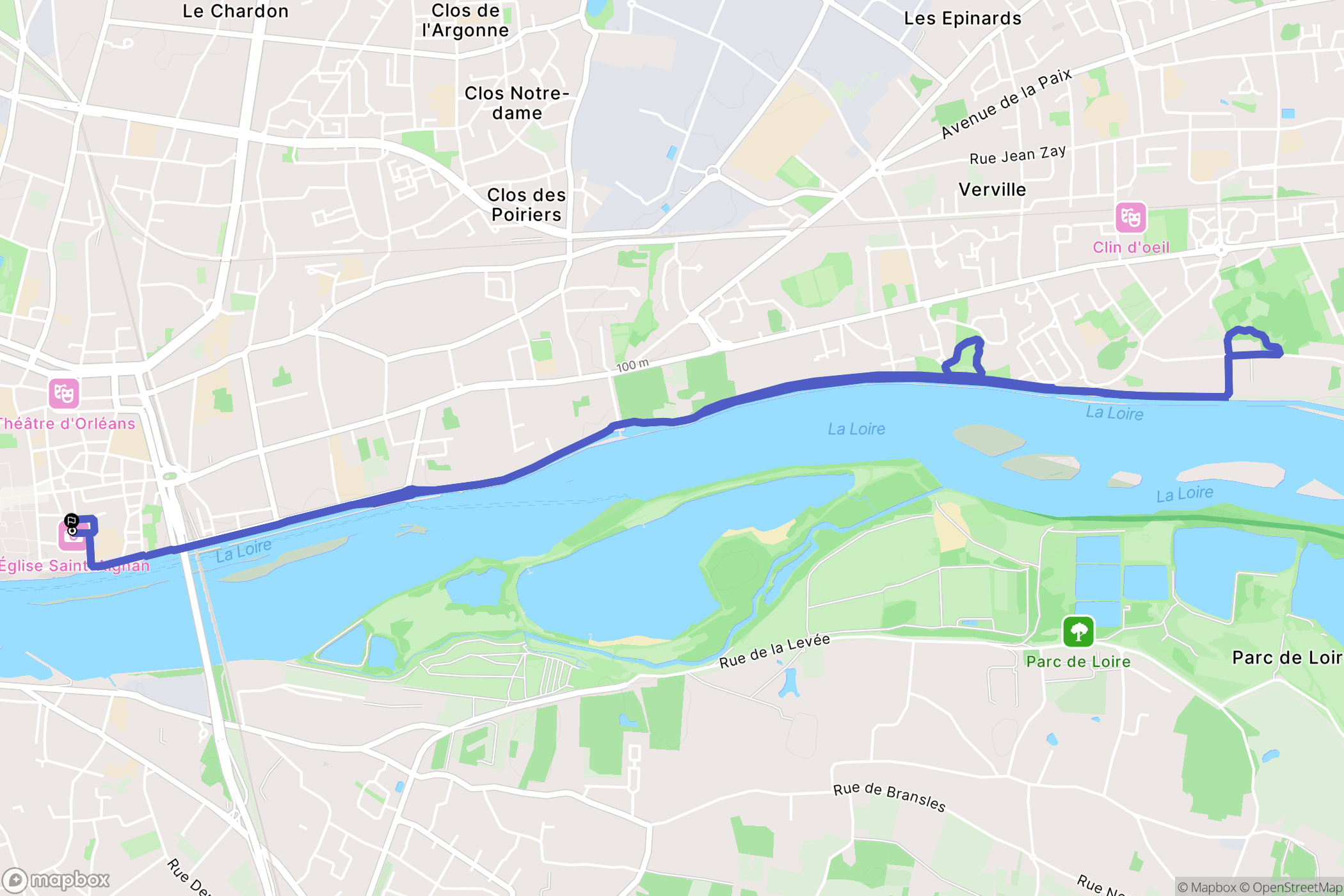 Orléans : carte du parcours de randonnée - France