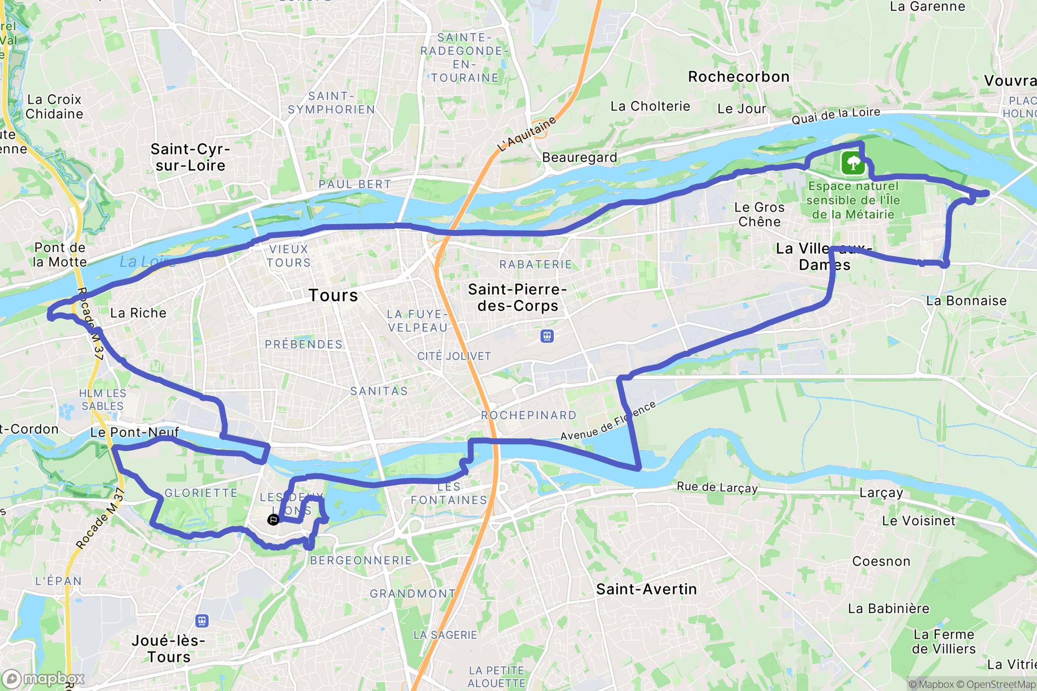 Tours : carte du parcours de randonnée - France