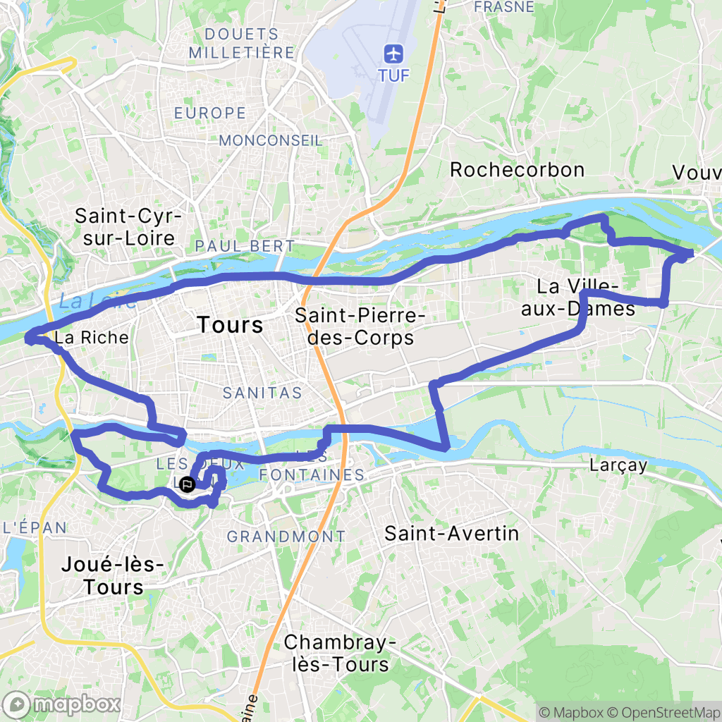 Tours : carte du parcours de randonnée - France