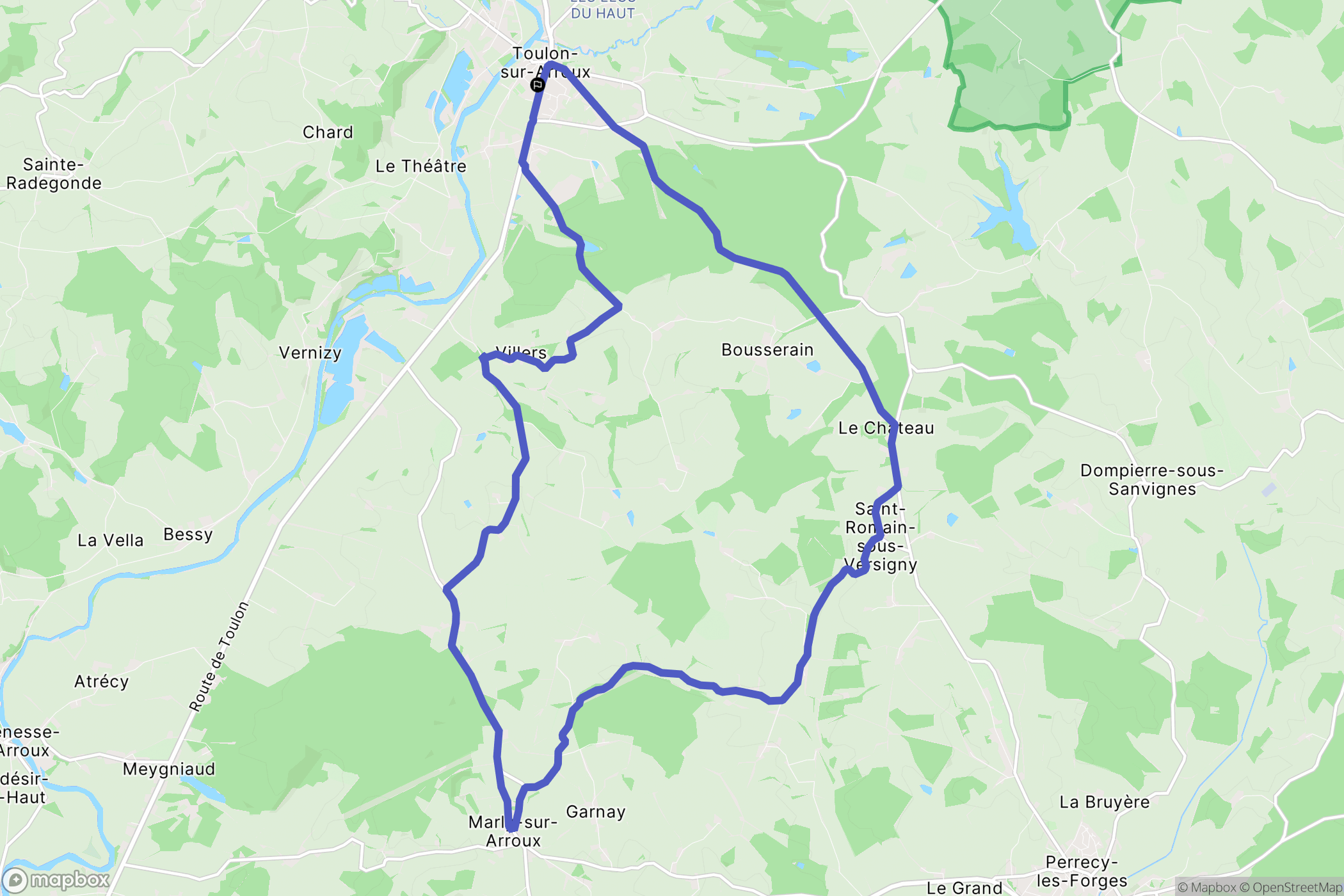 Toulon-sur-Arroux : carte du parcours de randonnée - France