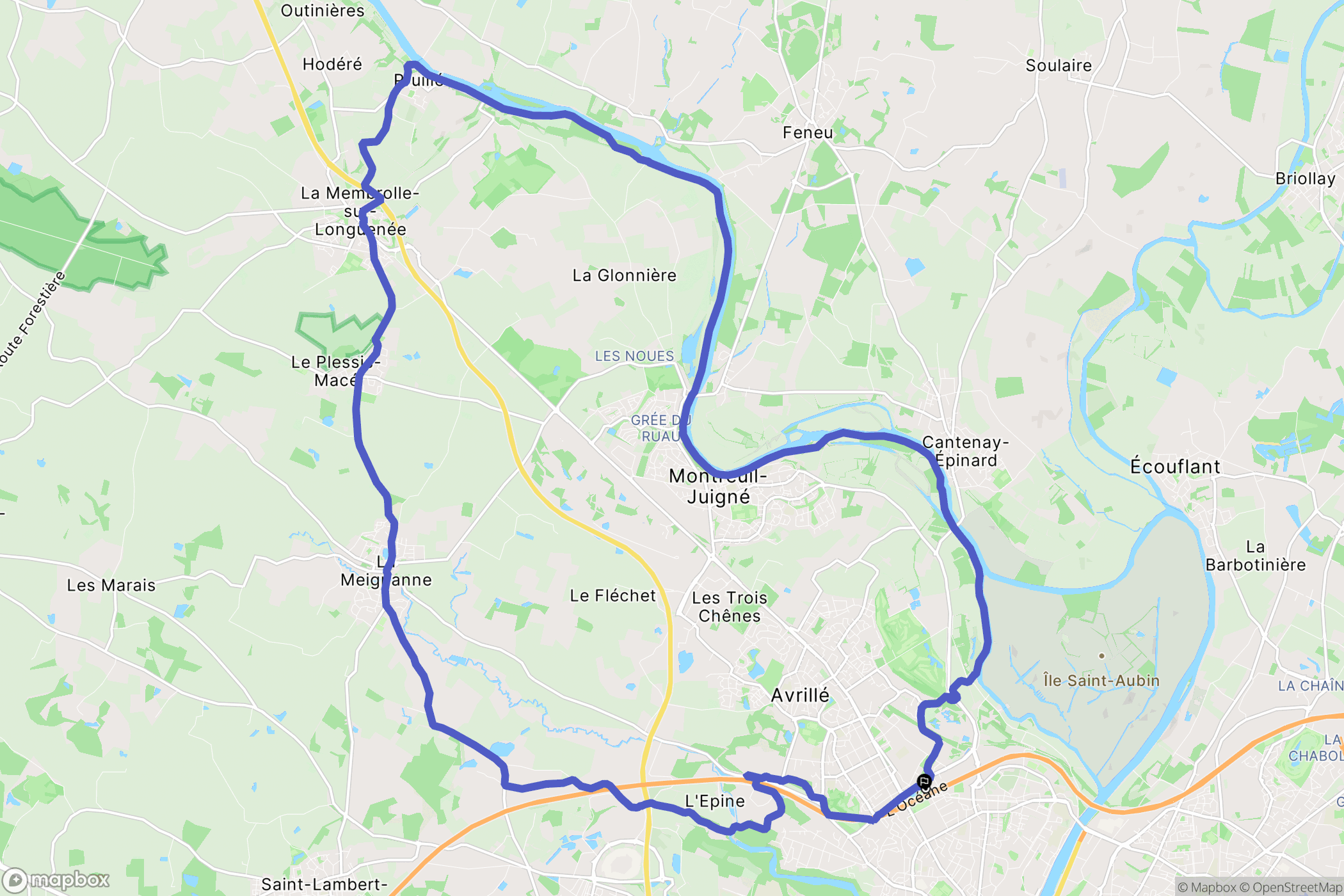 Angers : carte du parcours de randonnée - France