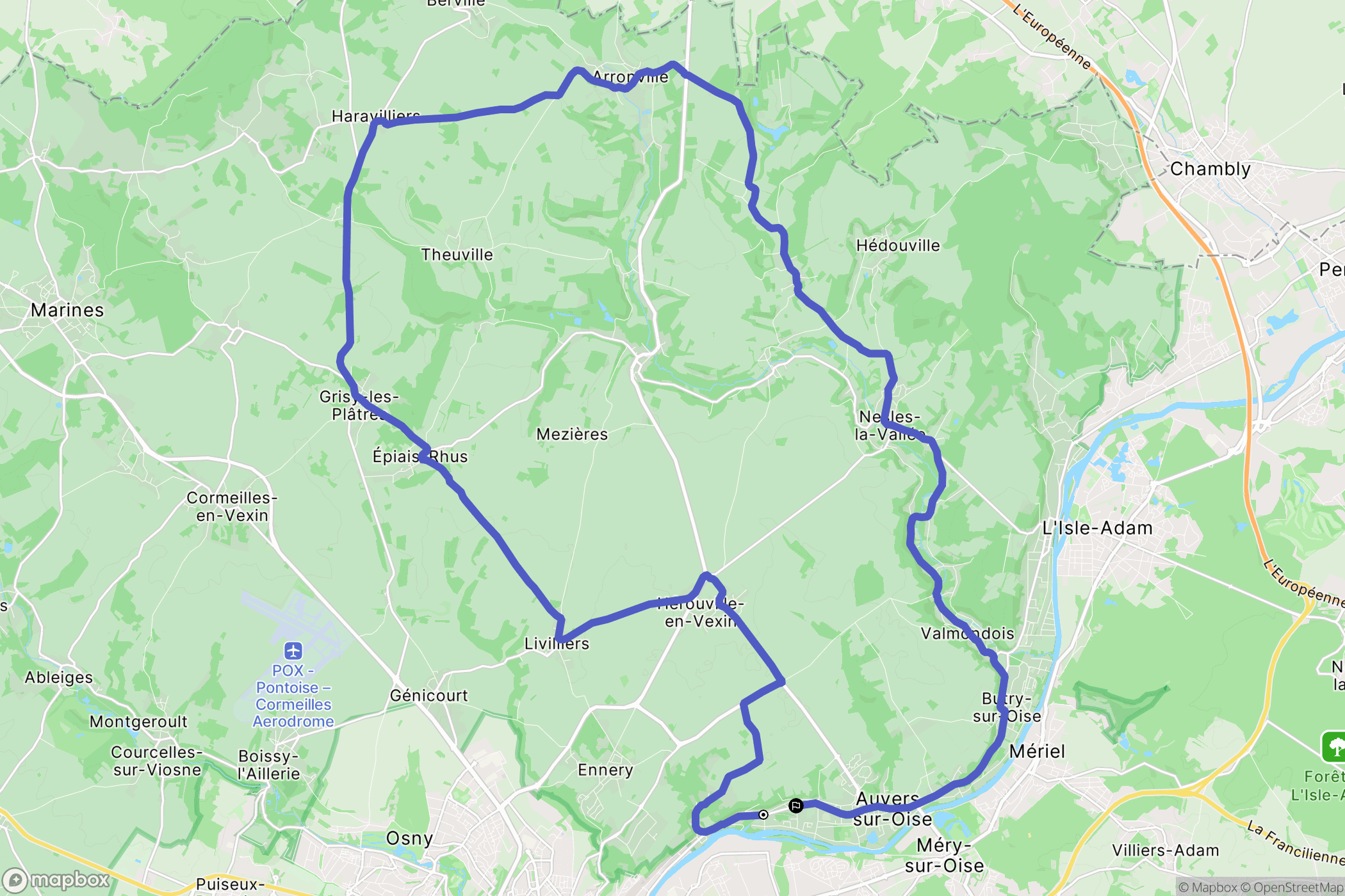 Auvers-sur-Oise : carte du parcours de randonnée - France