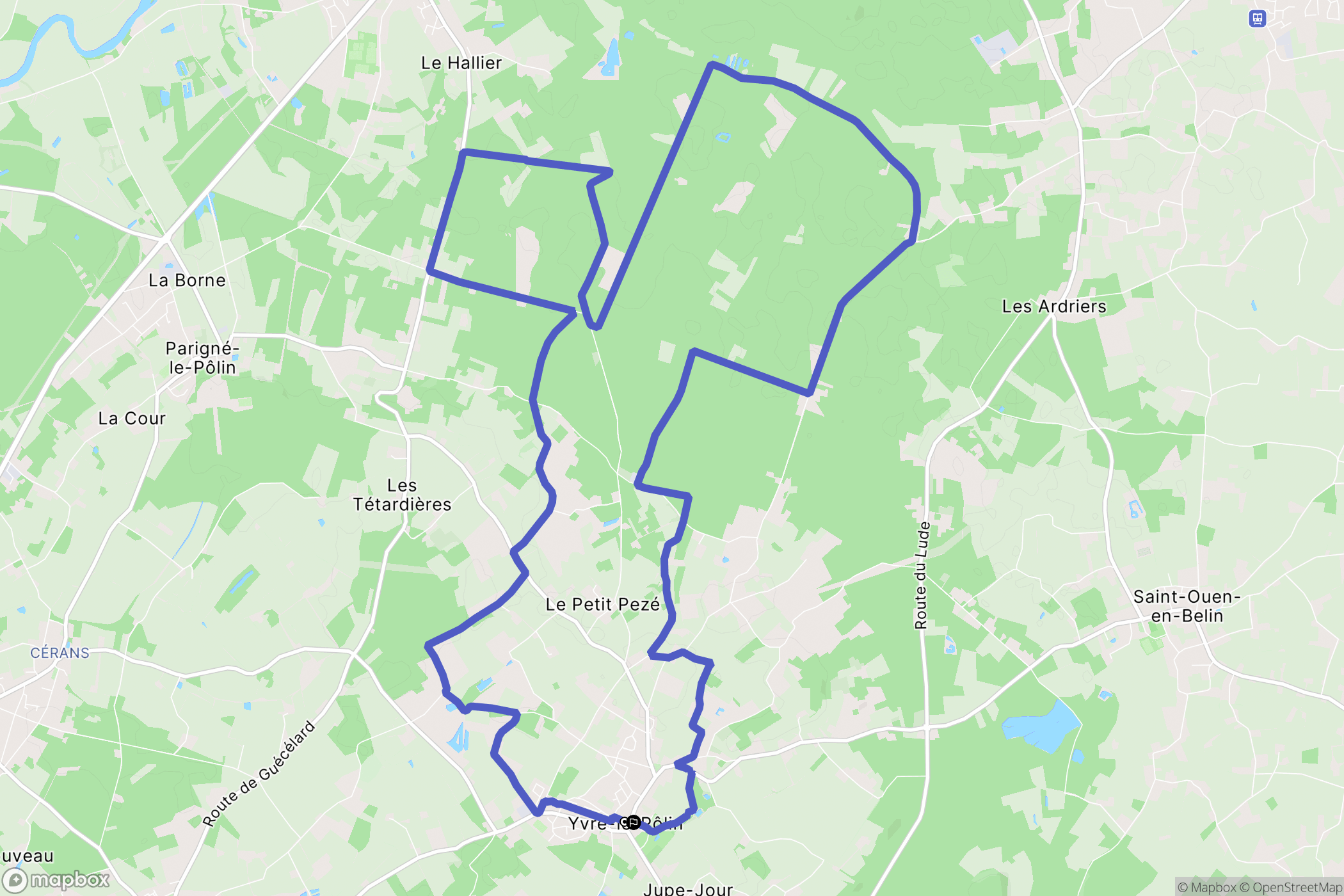 Yvré-le-Pôlin : carte du parcours de randonnée - France