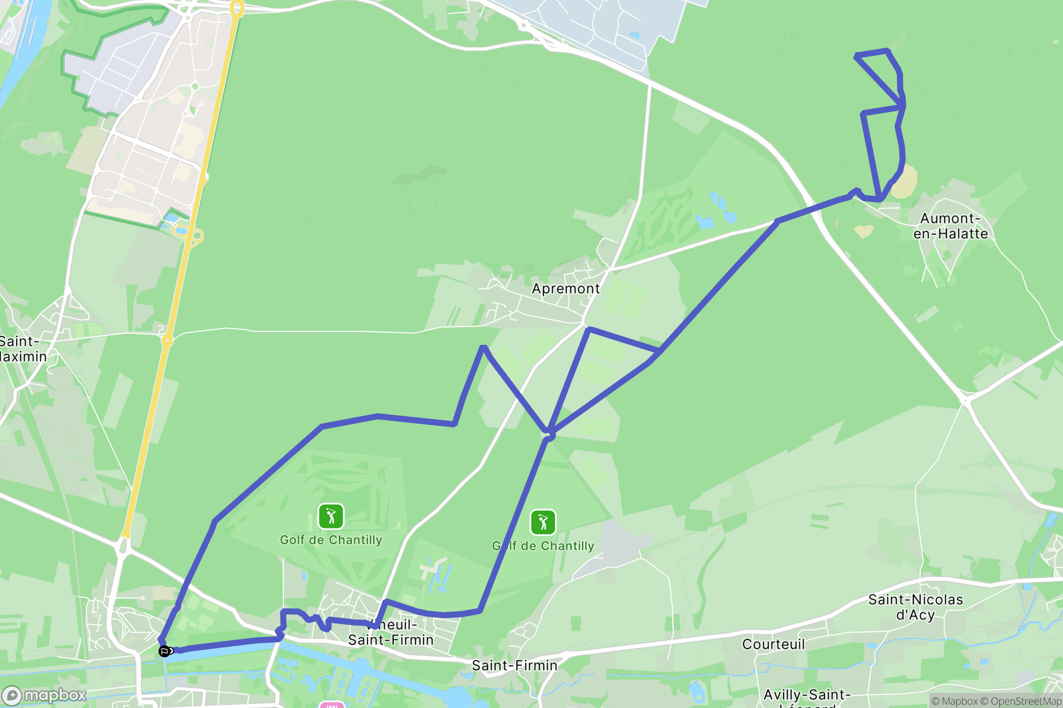 Chantilly : carte du parcours de randonnée - France