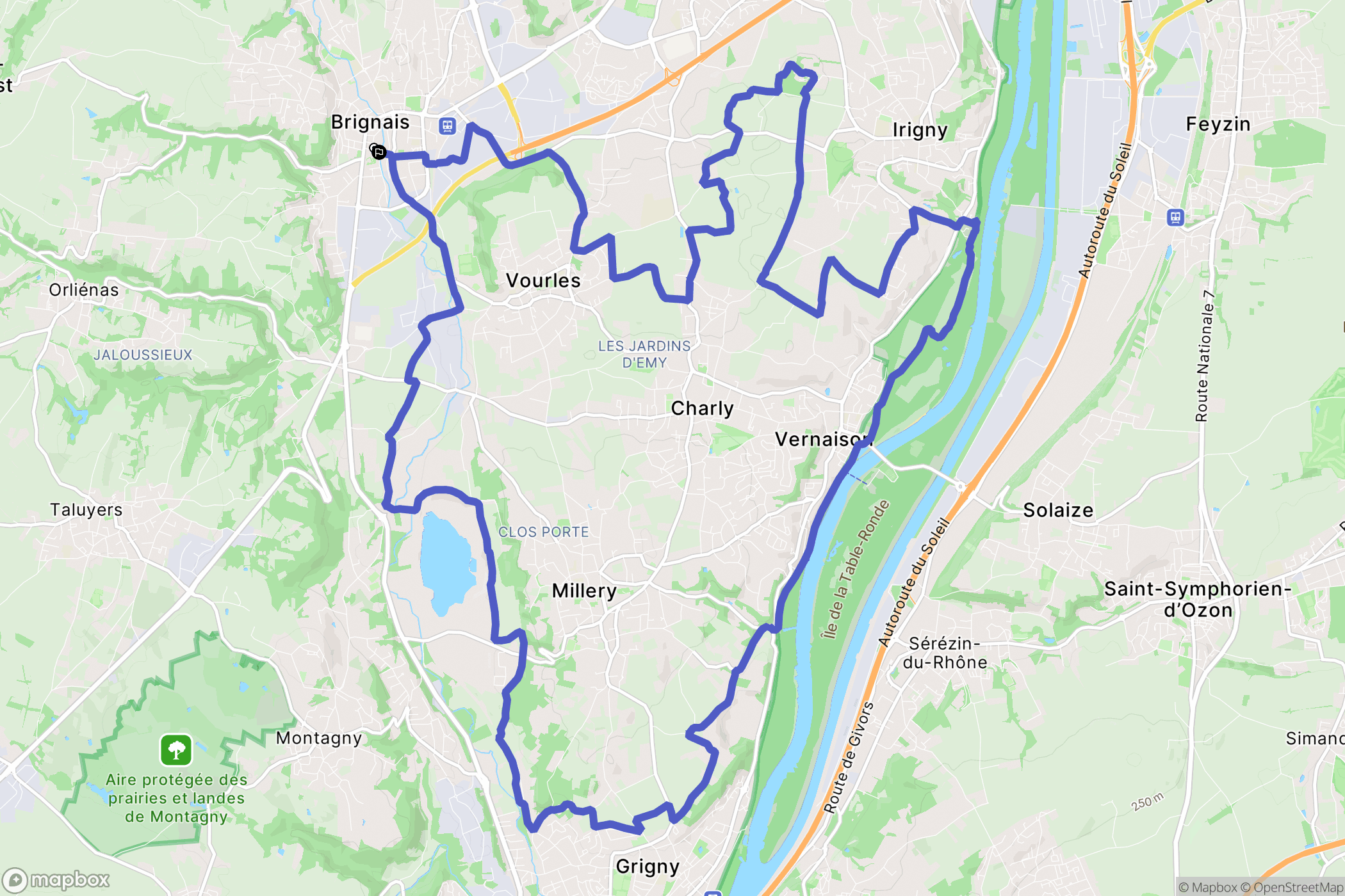 Brignais : carte du parcours de randonnée - France