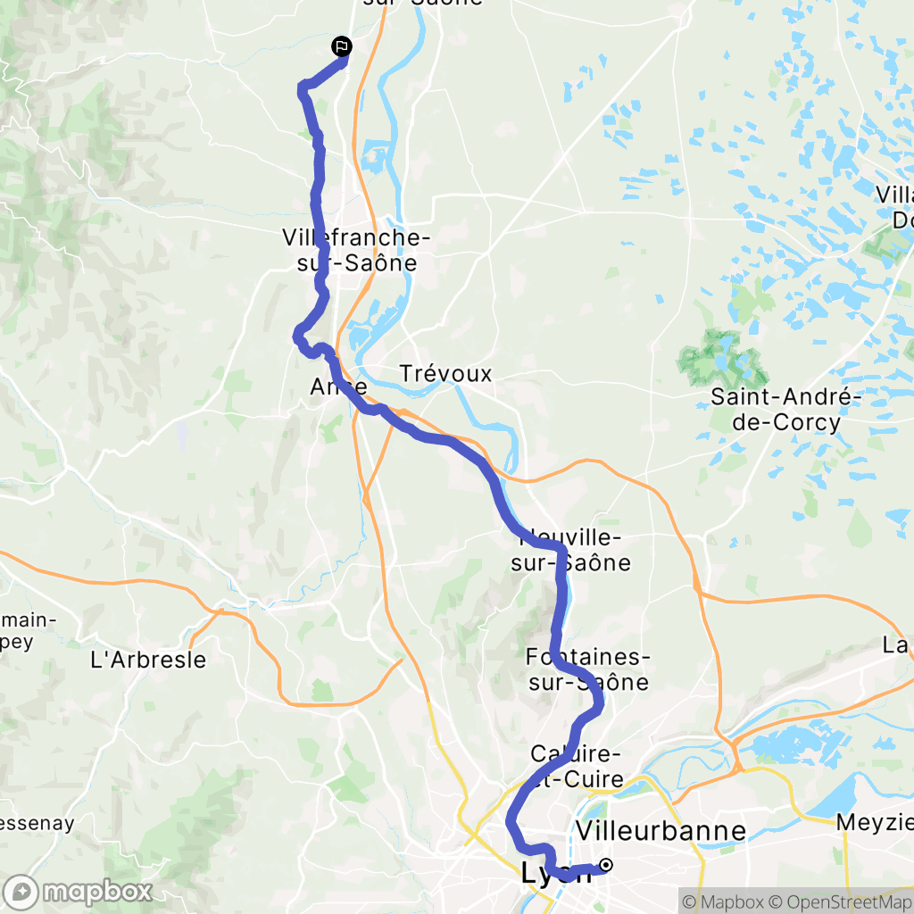 Lyon : carte du parcours de randonnée - France