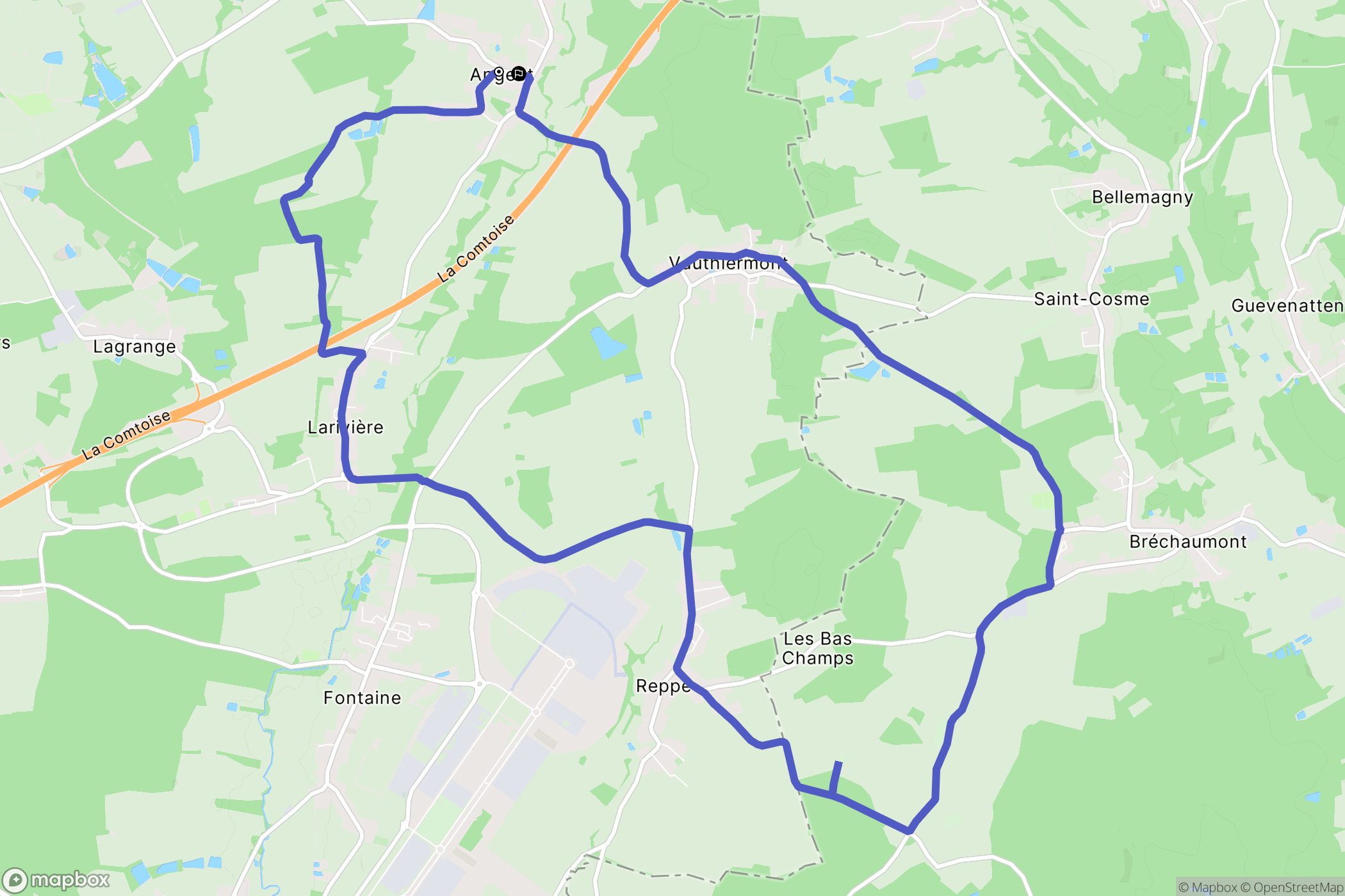 Angeot : carte du parcours de randonnée - France