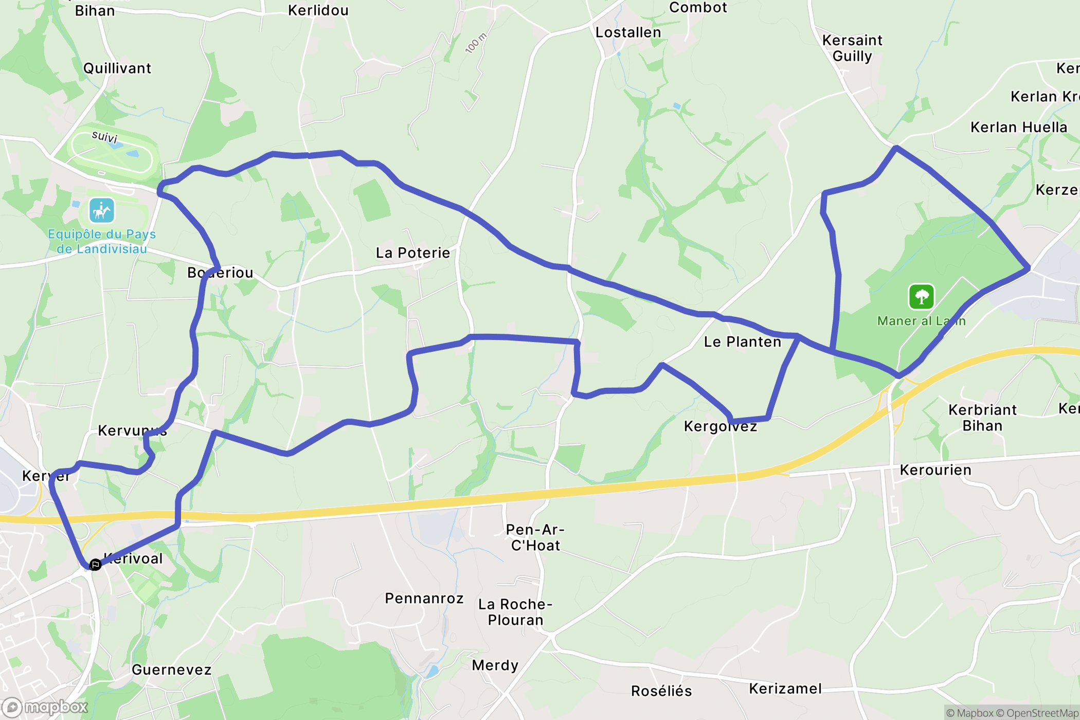 Landivisiau : carte du parcours de randonnée - France