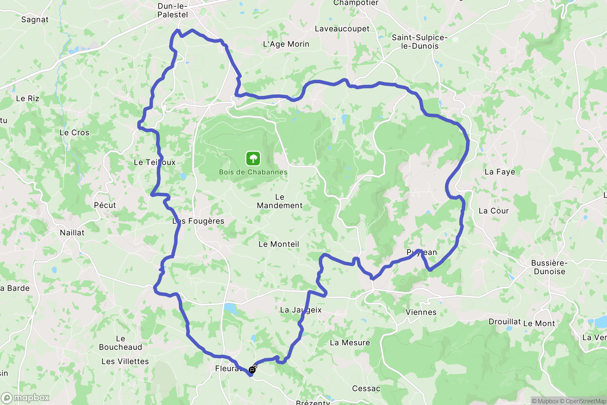 Fleurat : carte du parcours de randonnée - France