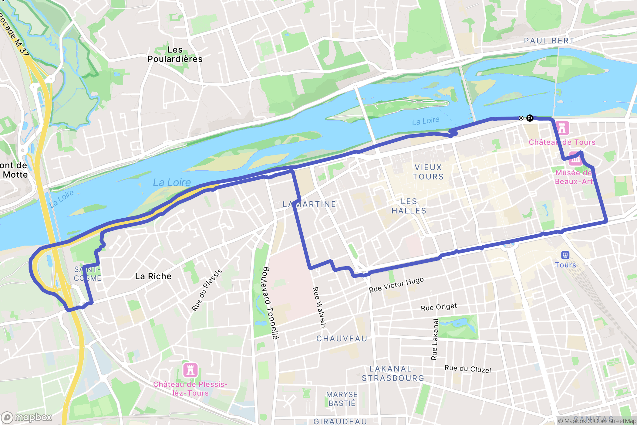 Tours : carte du parcours de randonnée - France