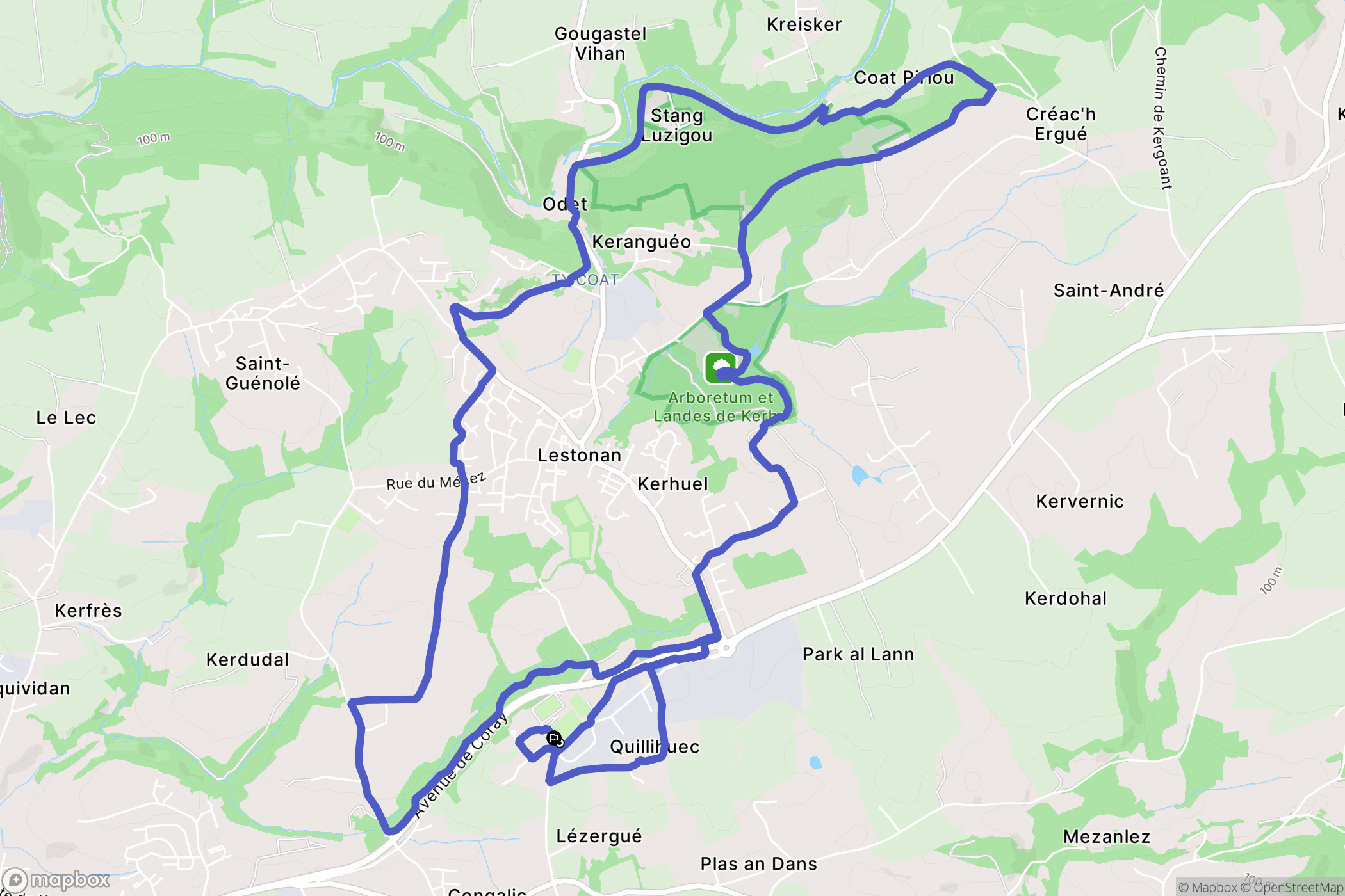 Ergué-Gabéric : carte du parcours de randonnée - France