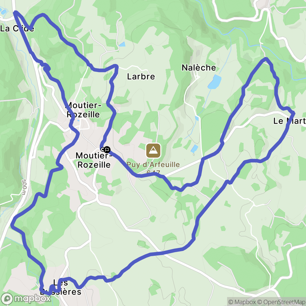 Moutier-Rozeille : carte du parcours de randonnée - France