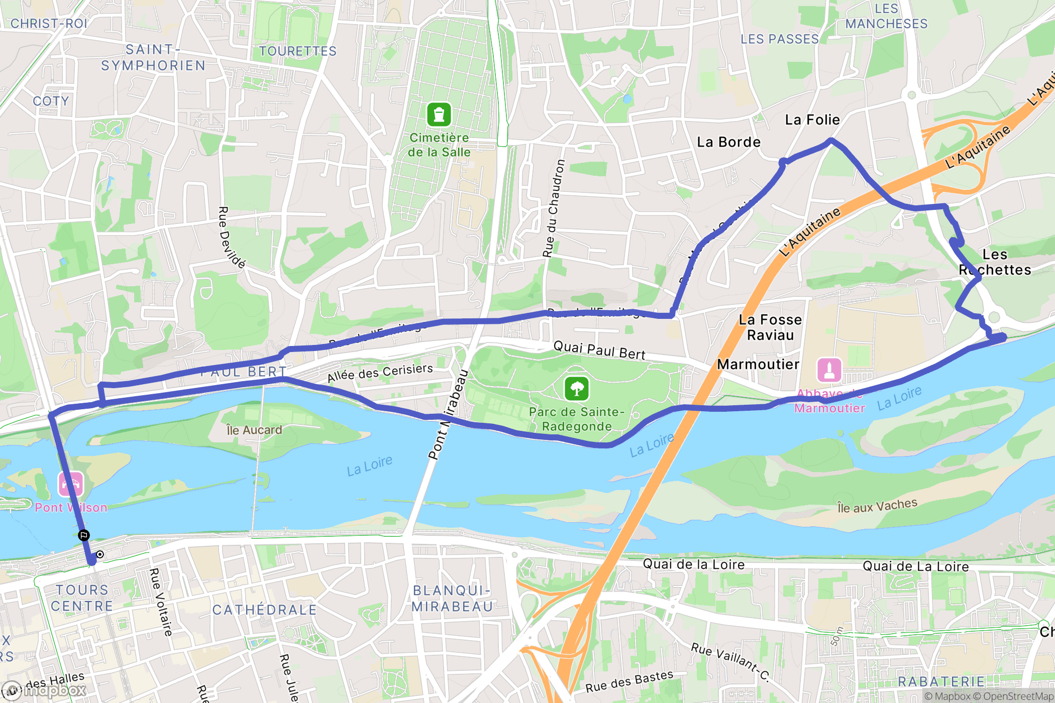 Tours : carte du parcours de randonnée - France