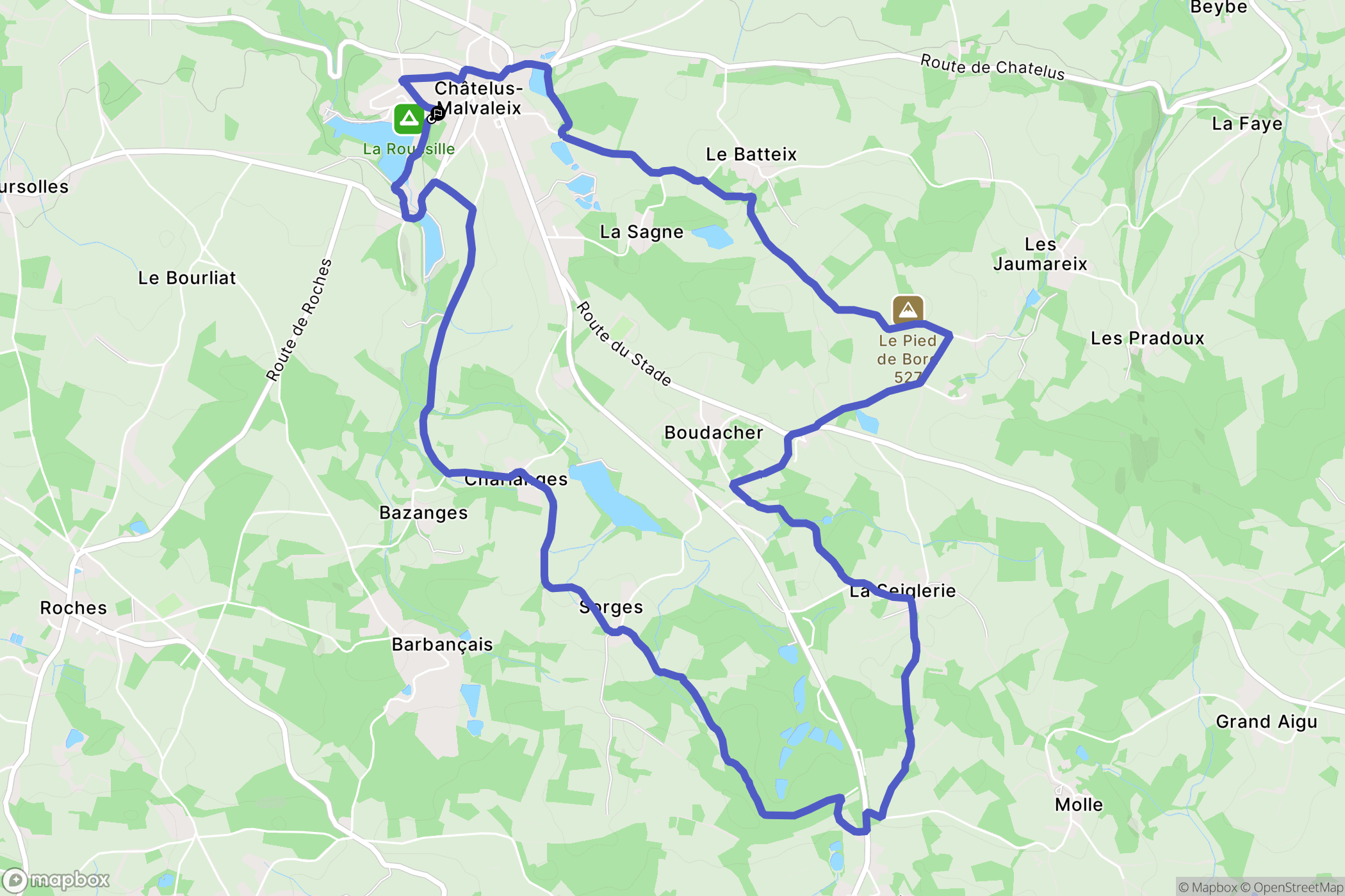 Châtelus-Malvaleix : carte du parcours de randonnée - France