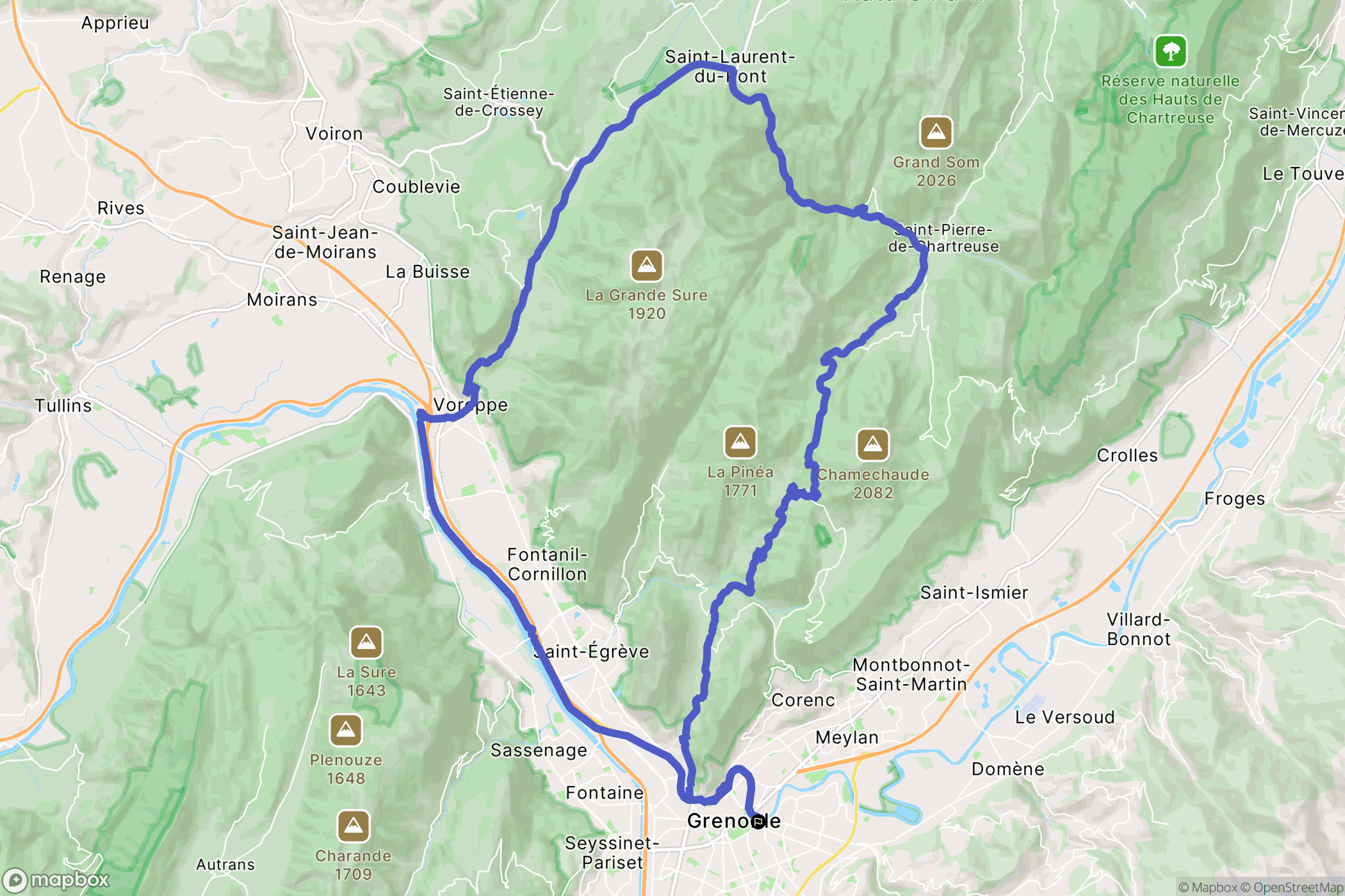 Grenoble : carte du parcours de randonnée - France