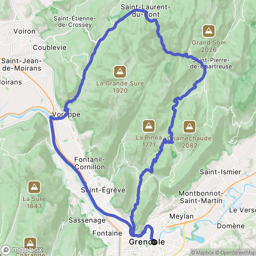 Grenoble : carte du parcours de randonnée - France