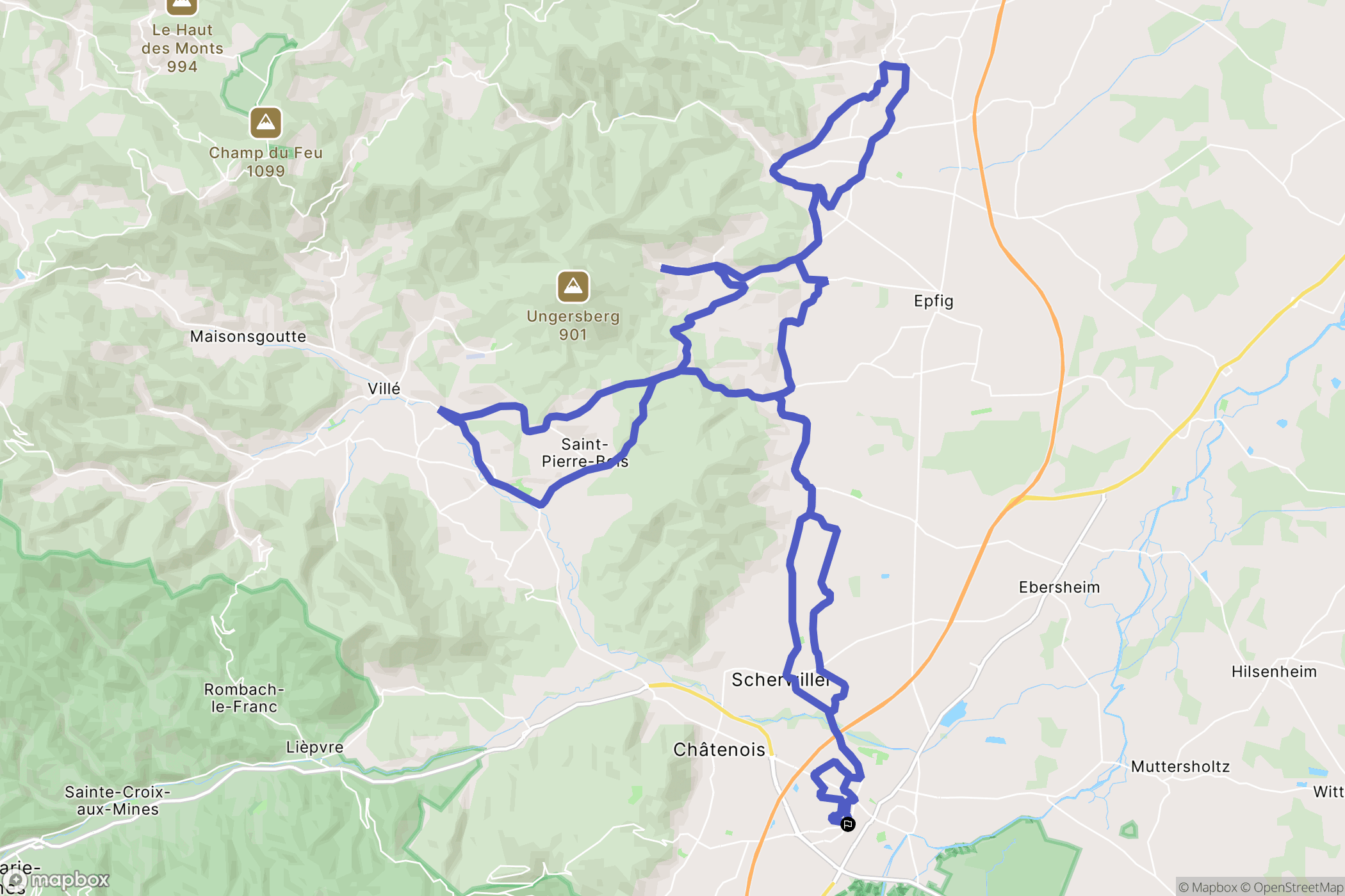 Sélestat : carte du parcours de randonnée - France