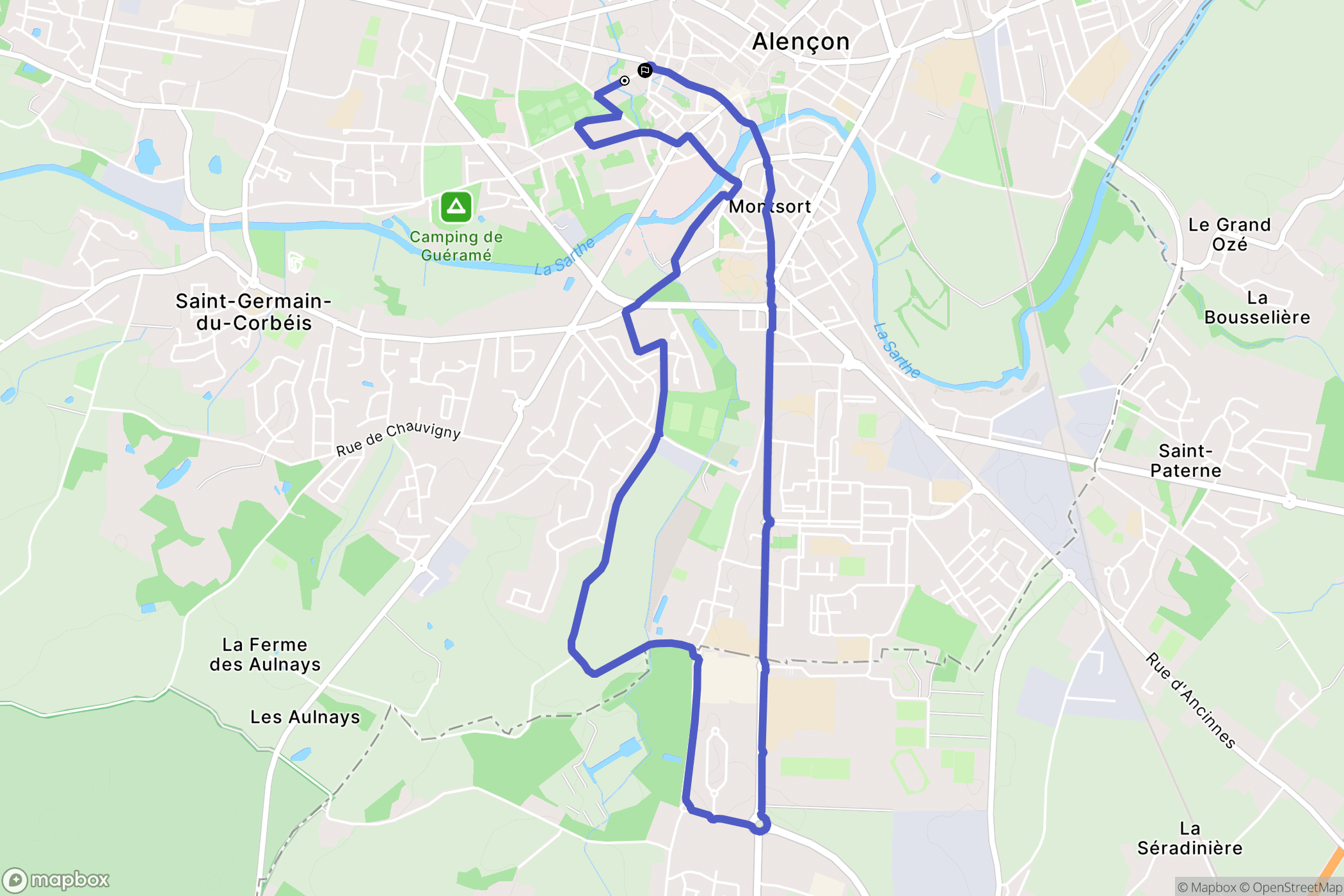Alençon : carte du parcours de randonnée - France
