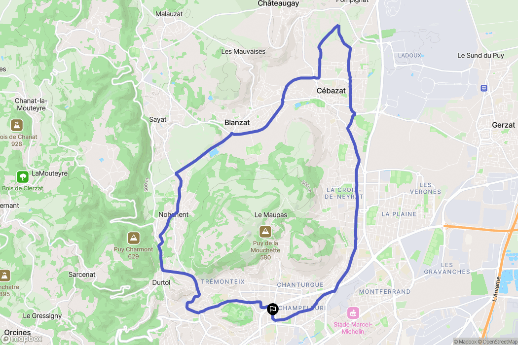 Clermont-Ferrand : carte du parcours de randonnée - France