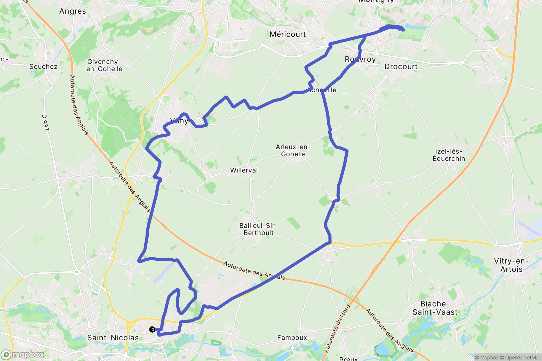 Saint-Laurent-Blangy : carte du parcours de randonnée - France