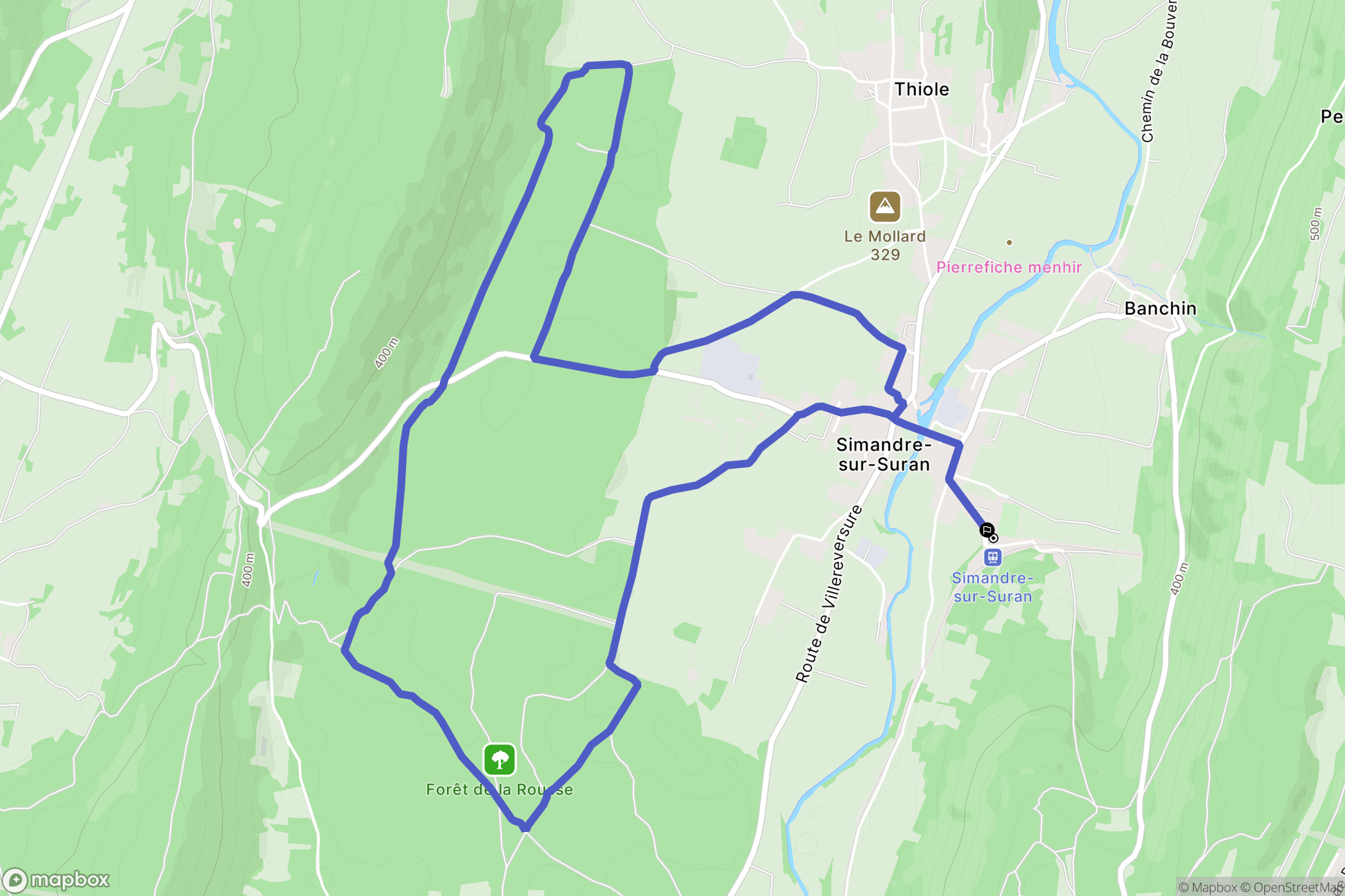 Simandre-sur-Suran : carte du parcours de randonnée - France