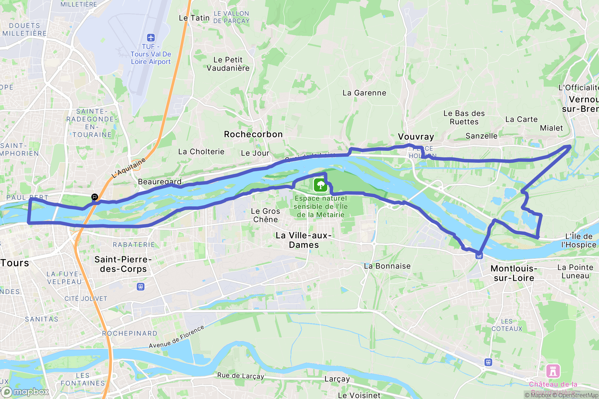 Tours : carte du parcours de randonnée - France