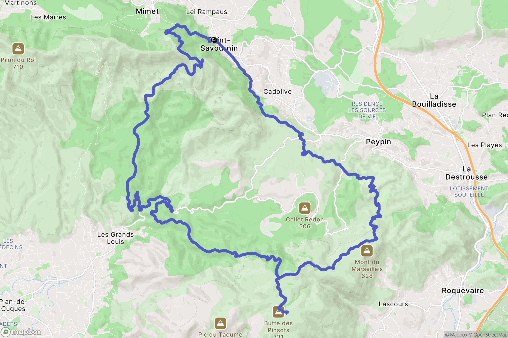 Saint-Savournin : carte du parcours de randonnée - France