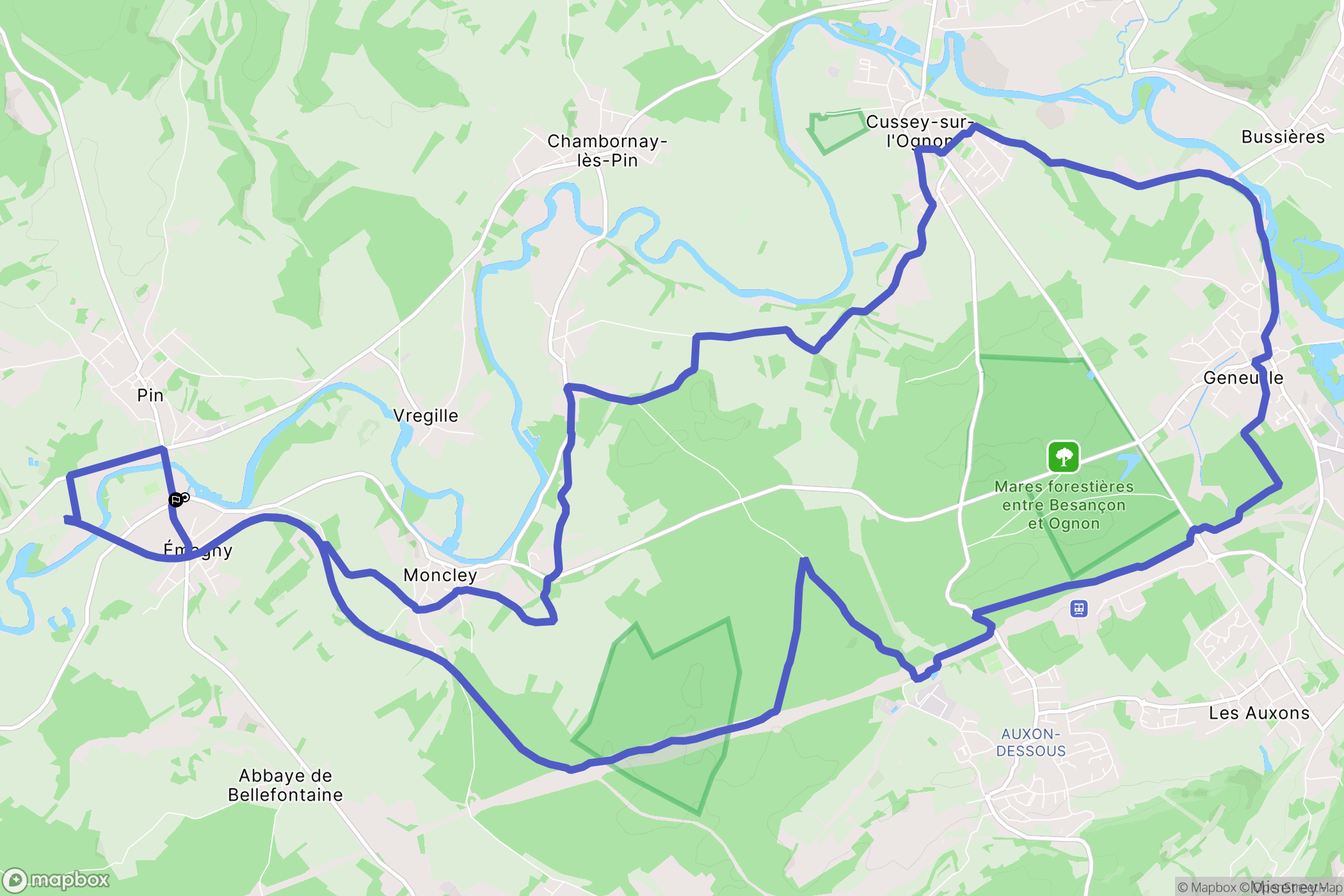 Emagny : carte du parcours de randonnée - France