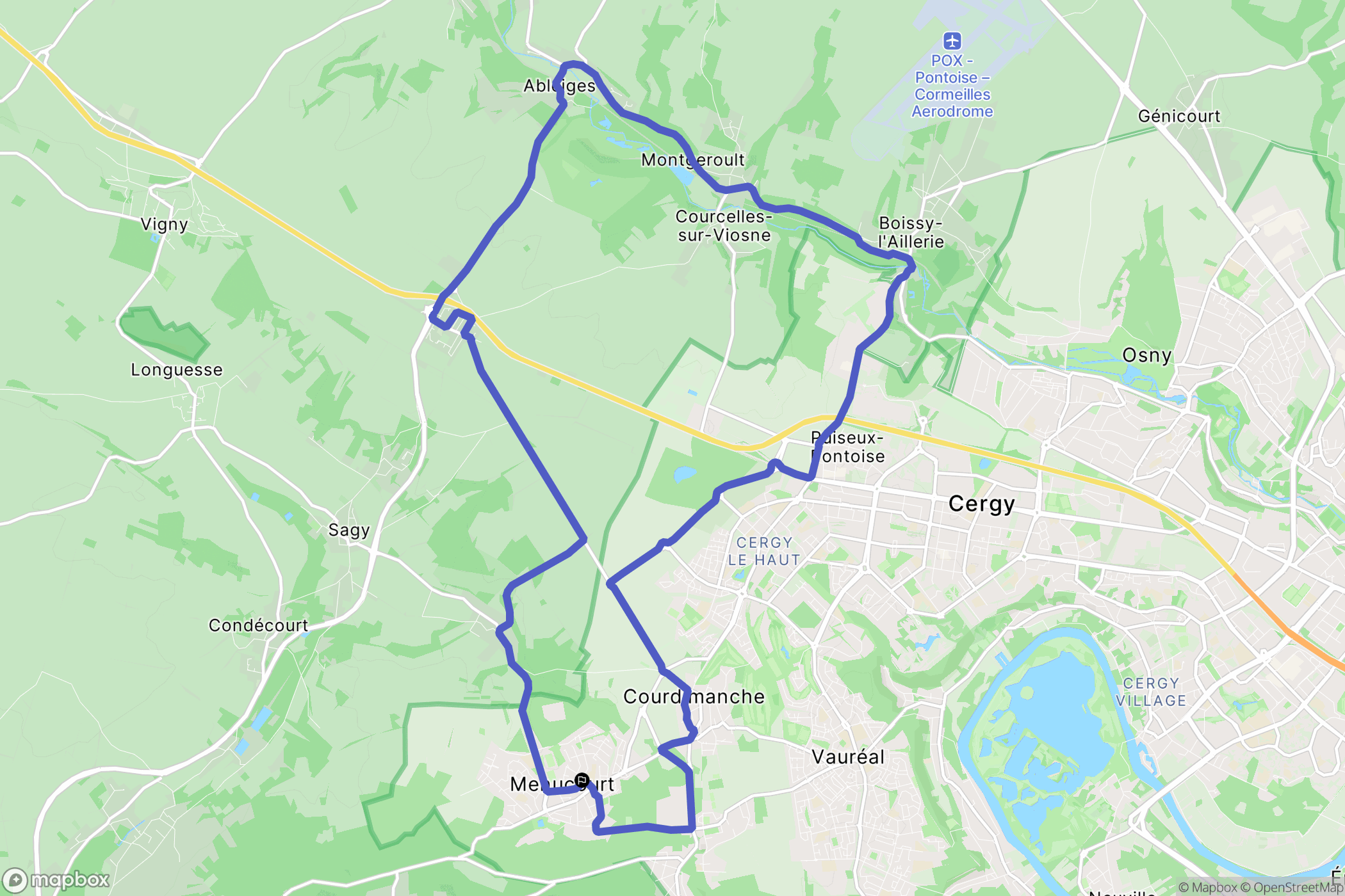 Menucourt : carte du parcours de randonnée - France