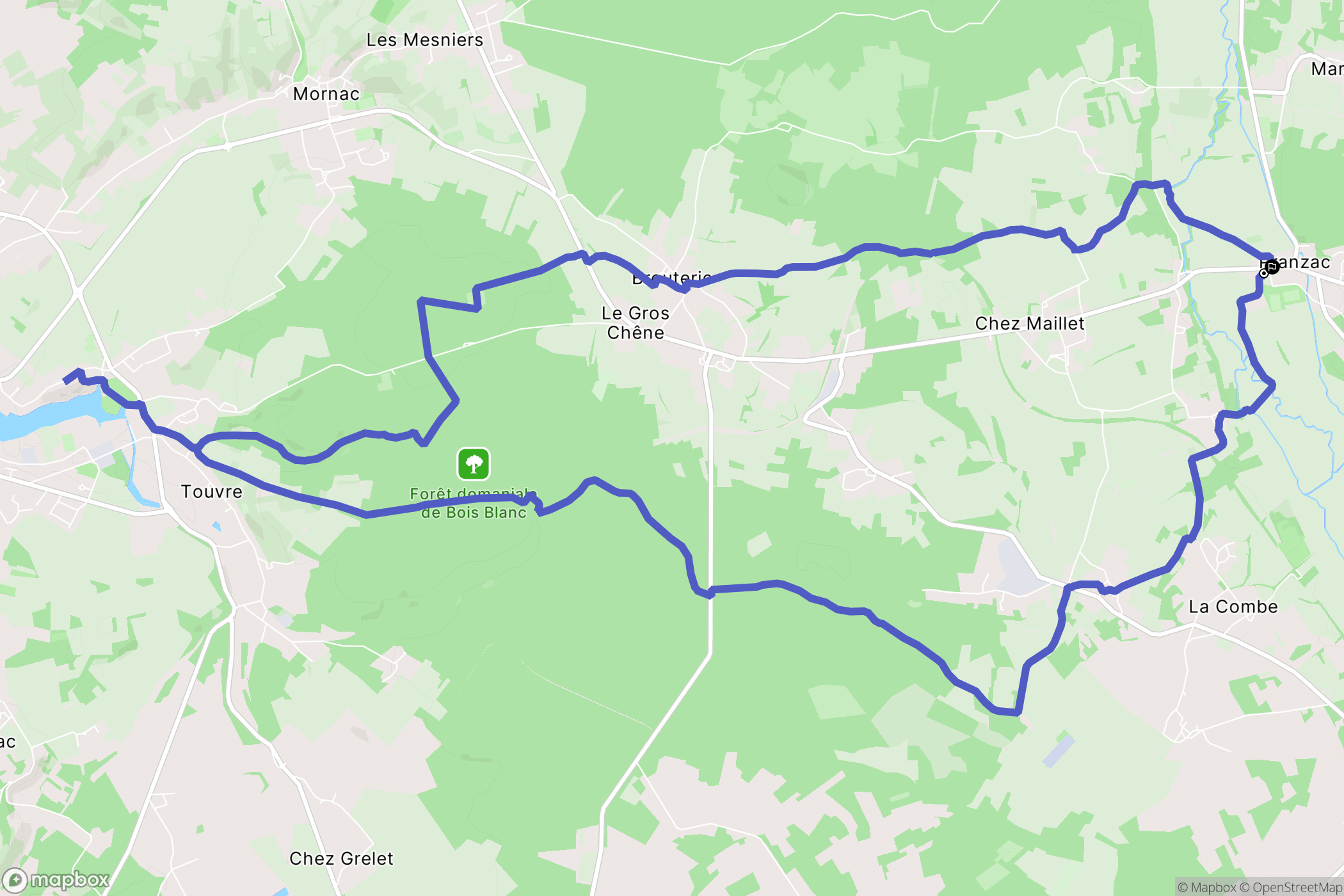 Pranzac : carte du parcours de randonnée - France