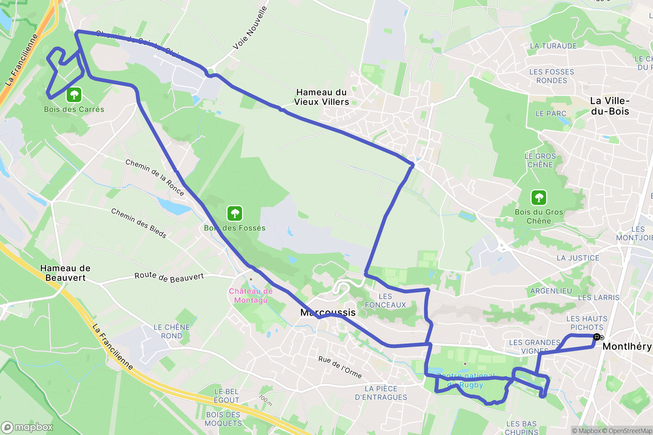 Montlhéry : carte du parcours de randonnée - France
