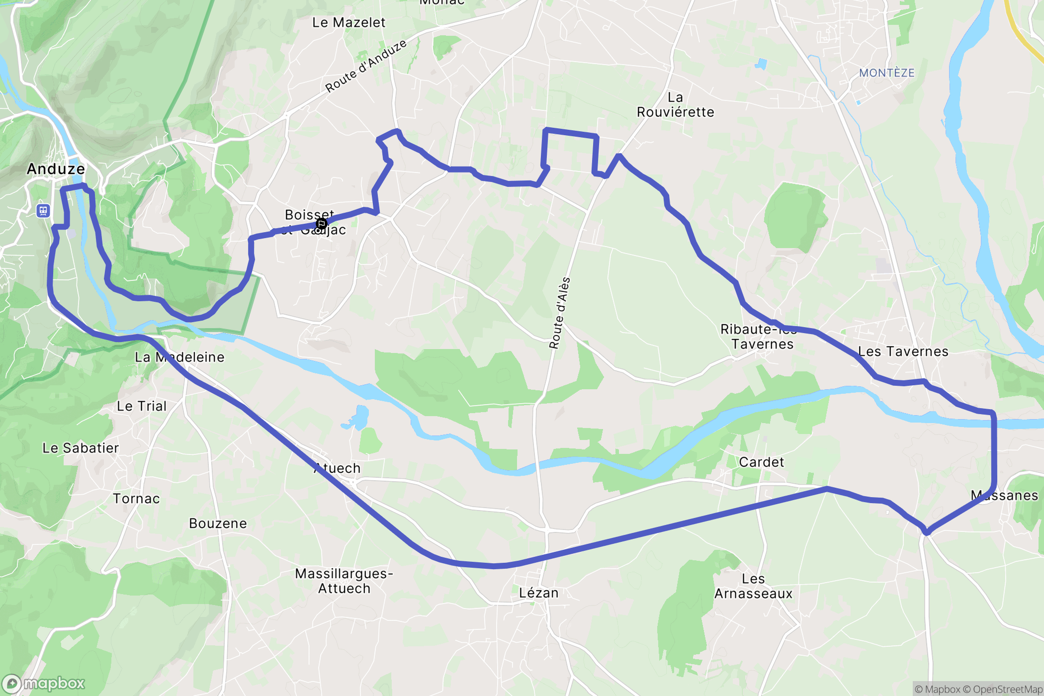 Boisset-et-Gaujac : carte du parcours de randonnée - France