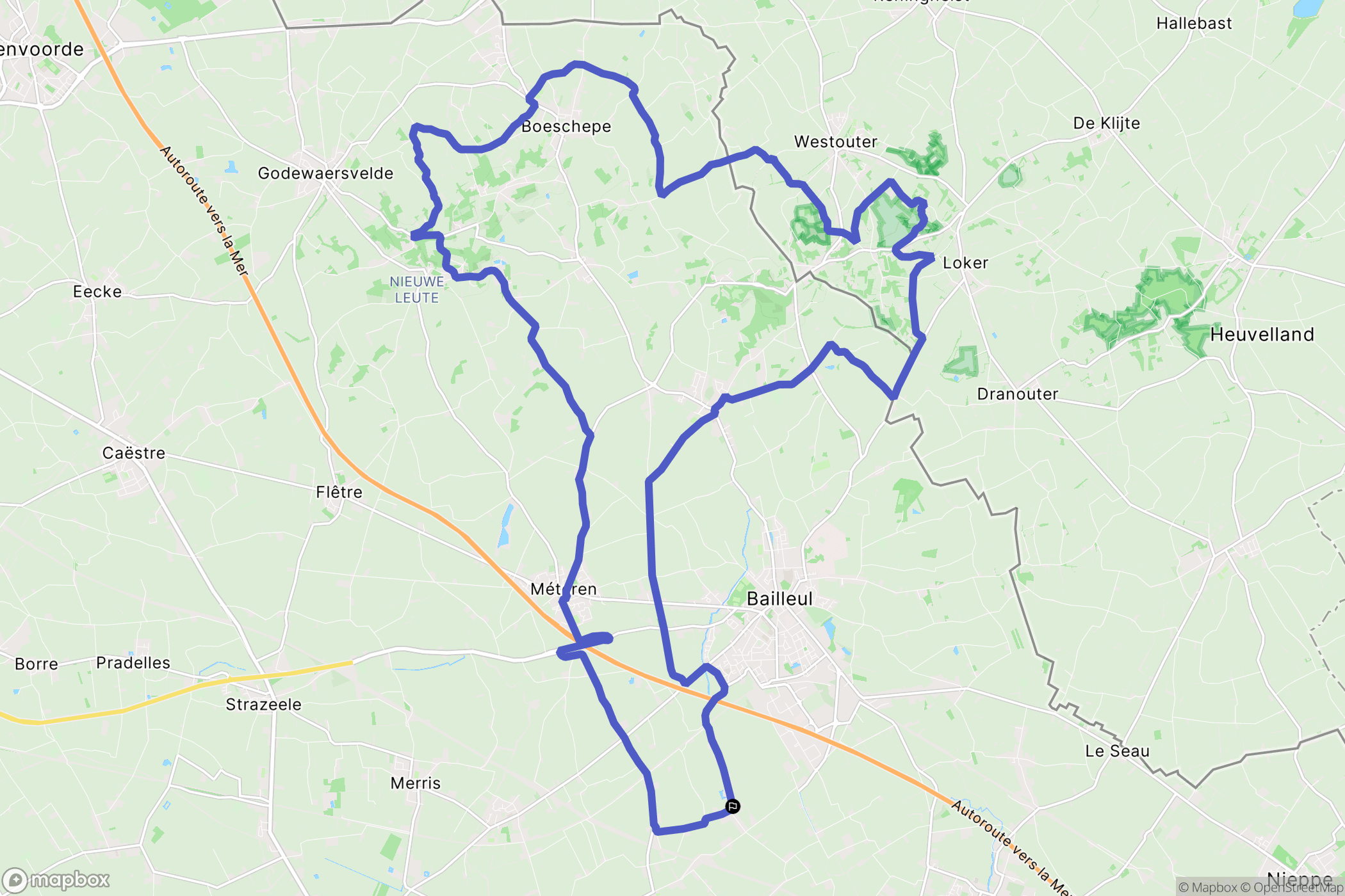 Bailleul : carte du parcours de randonnée - France