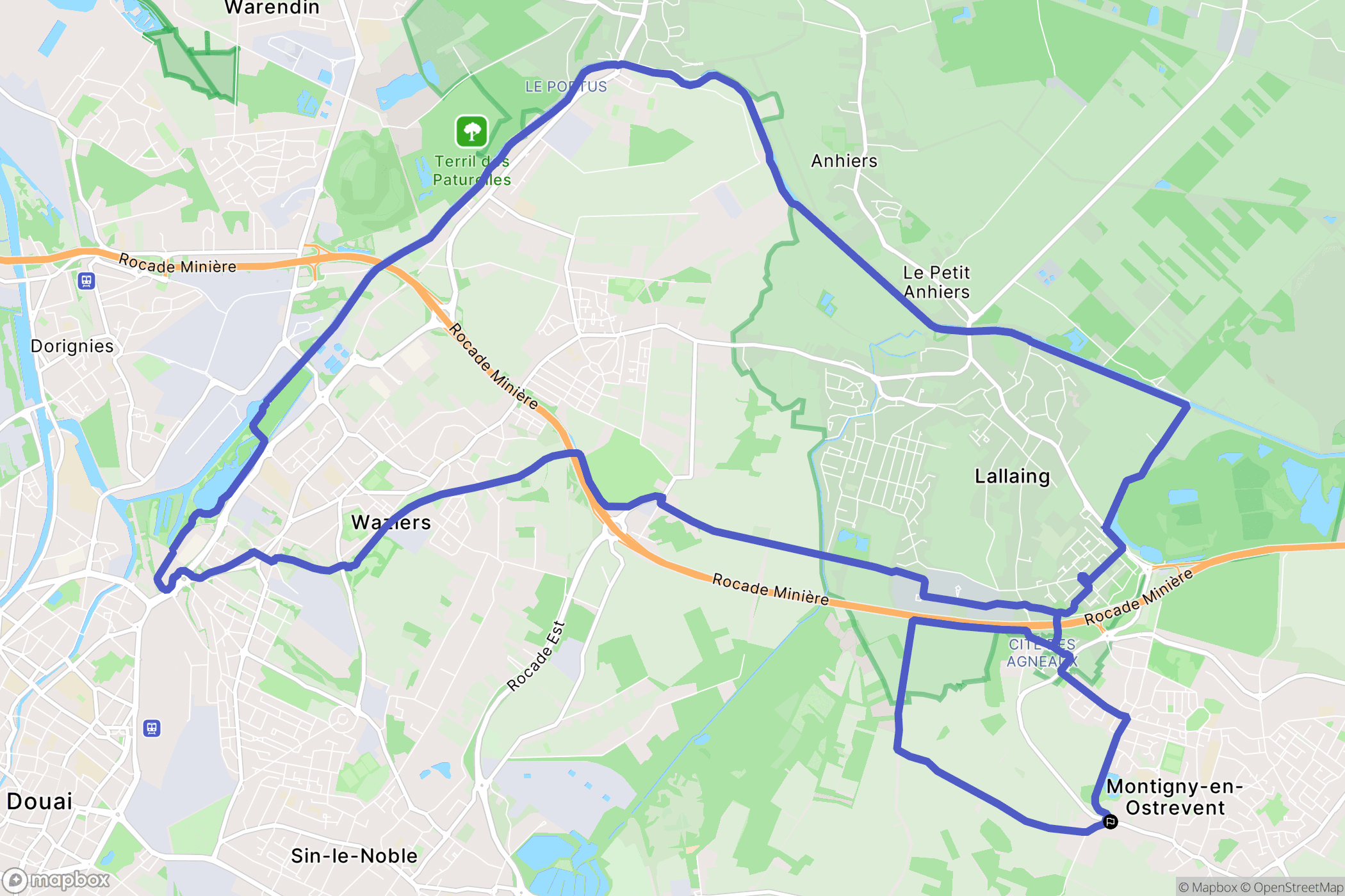 Montigny-en-Ostrevent : carte du parcours de randonnée - France