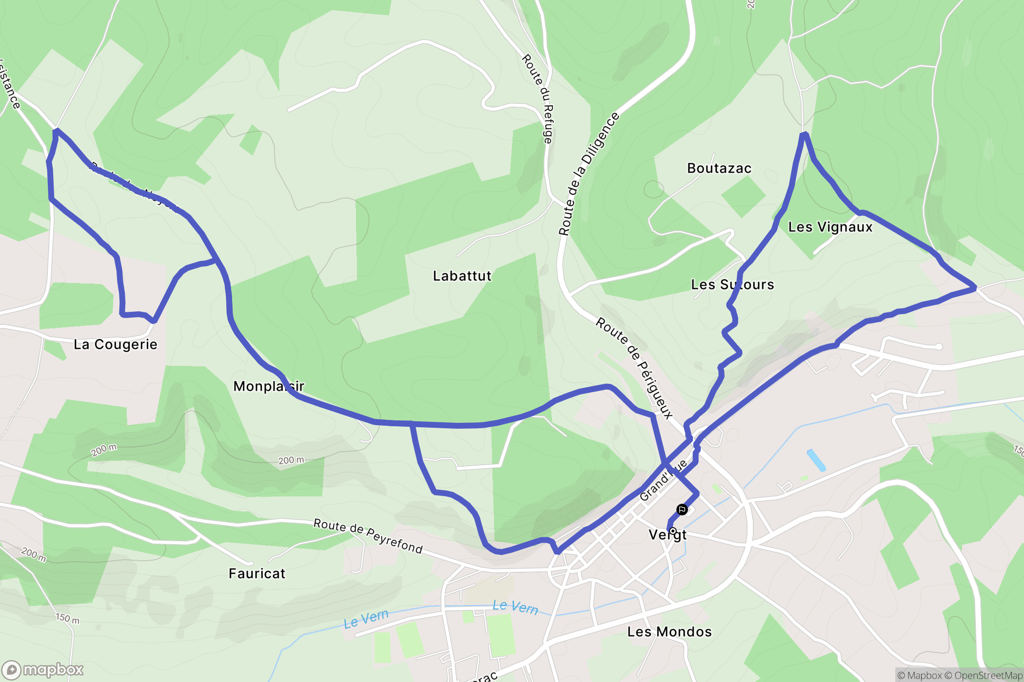 Vergt : carte du parcours de randonnée - France
