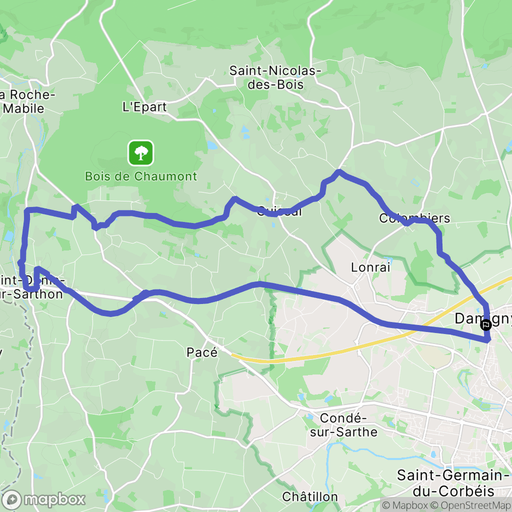 Damigny : carte du parcours de randonnée - France