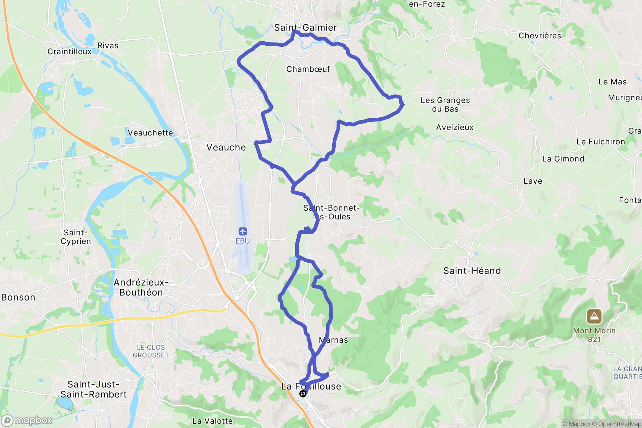 La Fouillouse : carte du parcours de randonnée - France
