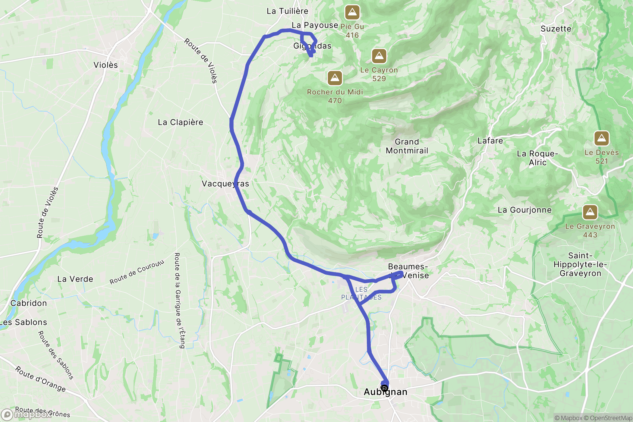 Aubignan : carte du parcours de randonnée - France